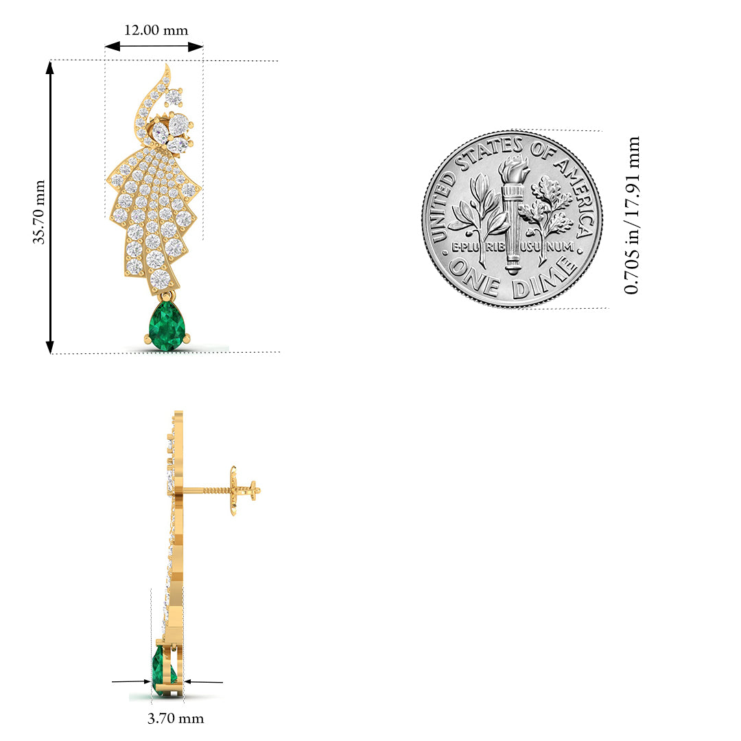Maurya Leap Drop Earrings with Emerald and Diamonds