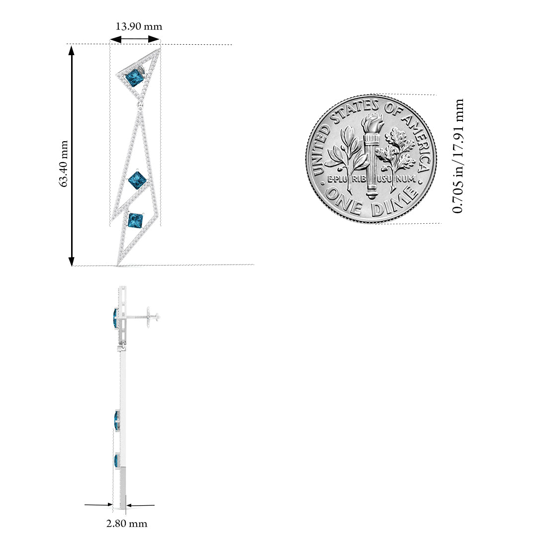 Maurya London Blue Topaz Vinkel Dangle Earrings with Diamonds