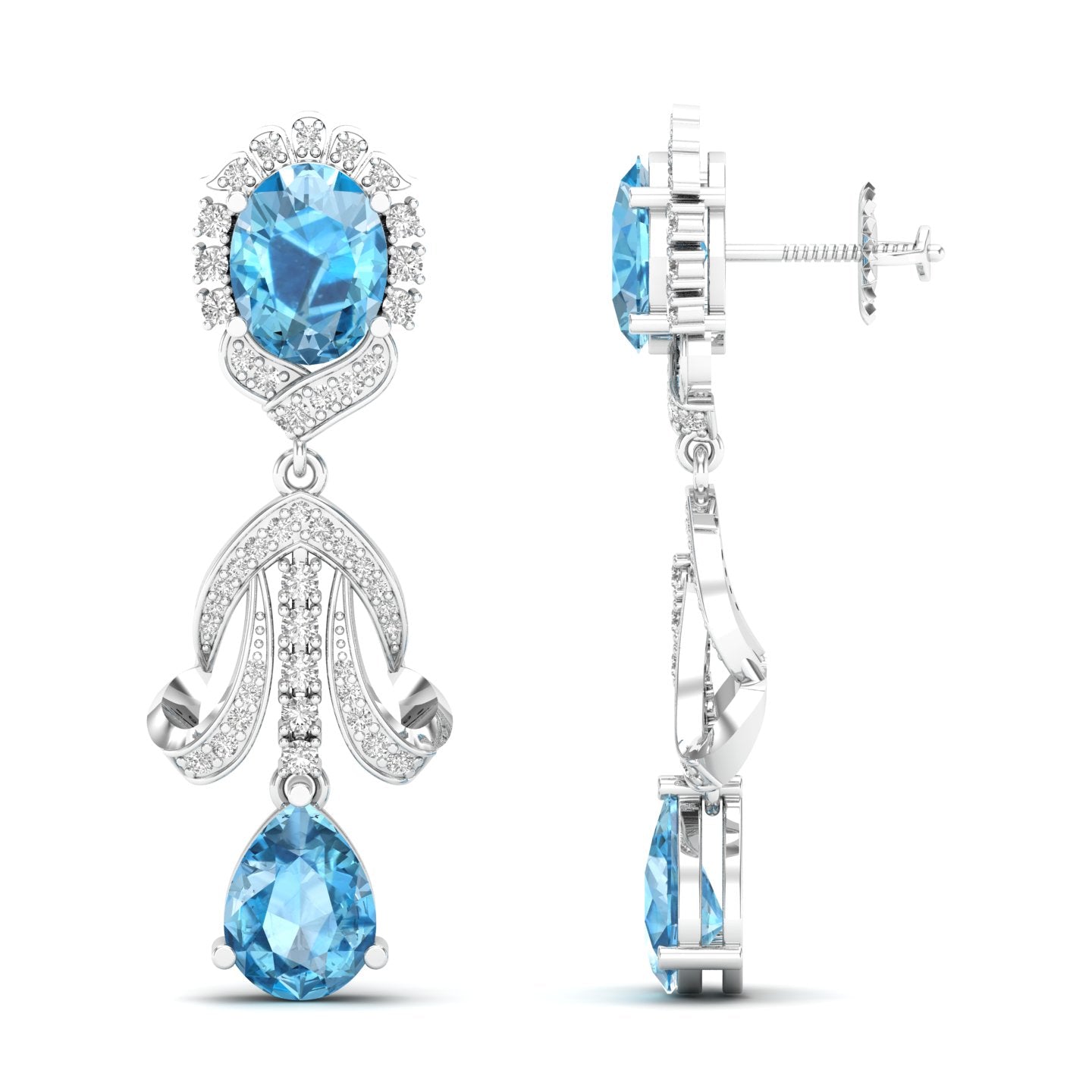 Maurya Utsokt Blue Sapphire Drop Earrings with Diamonds