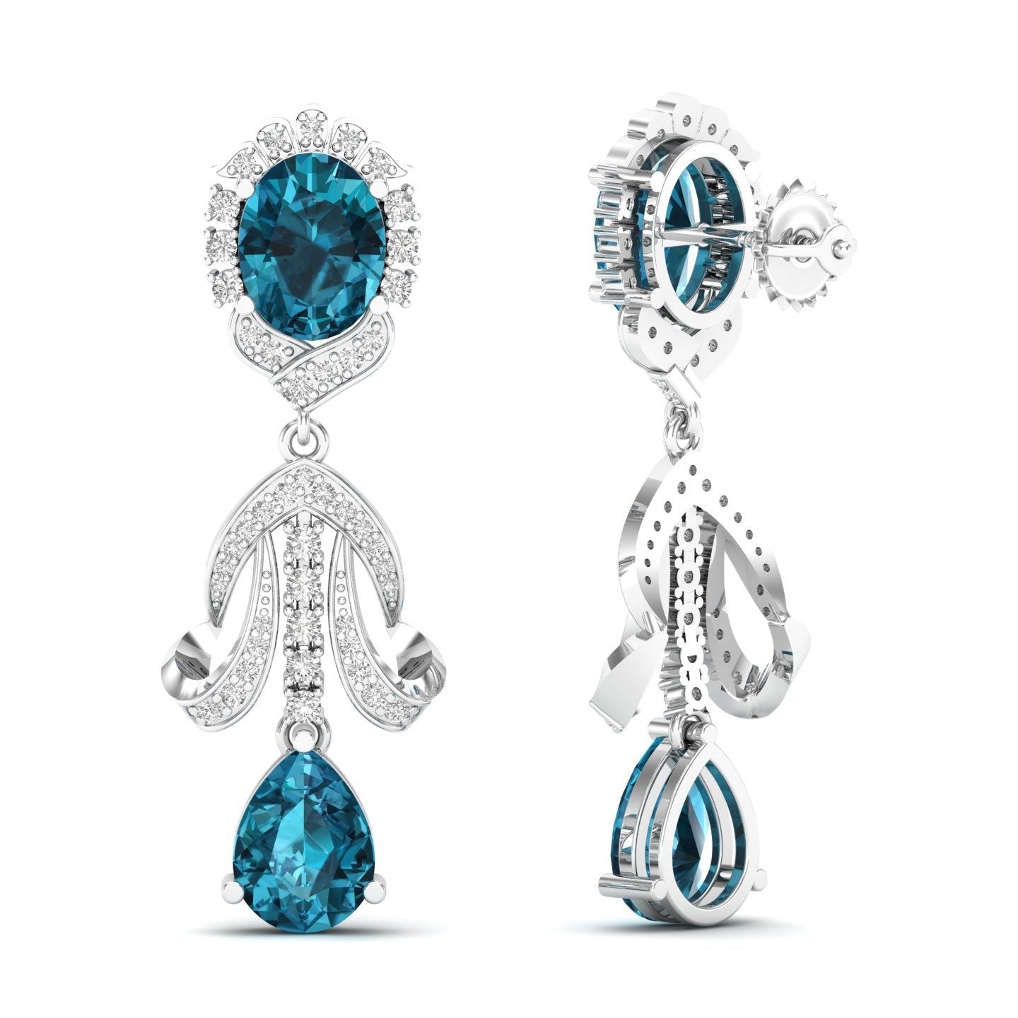 Maurya Utsokt Blue Sapphire Drop Earrings with Diamonds