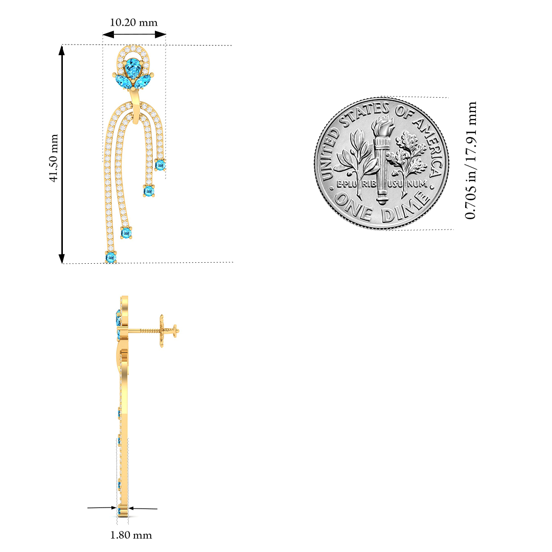 Maurya Blue Topaz Sconce Dangle Earrings with Pave Set Diamonds