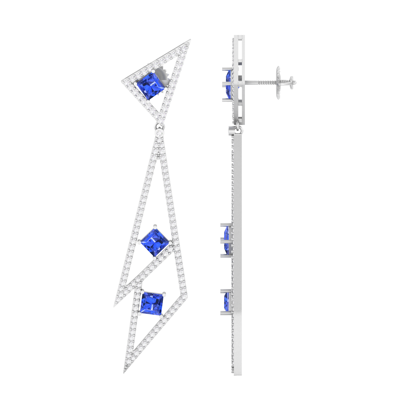 Maurya London Blue Topaz Vinkel Dangle Earrings with Diamonds