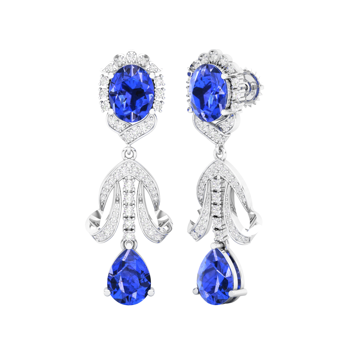 Maurya Utsokt Blue Sapphire Drop Earrings with Diamonds