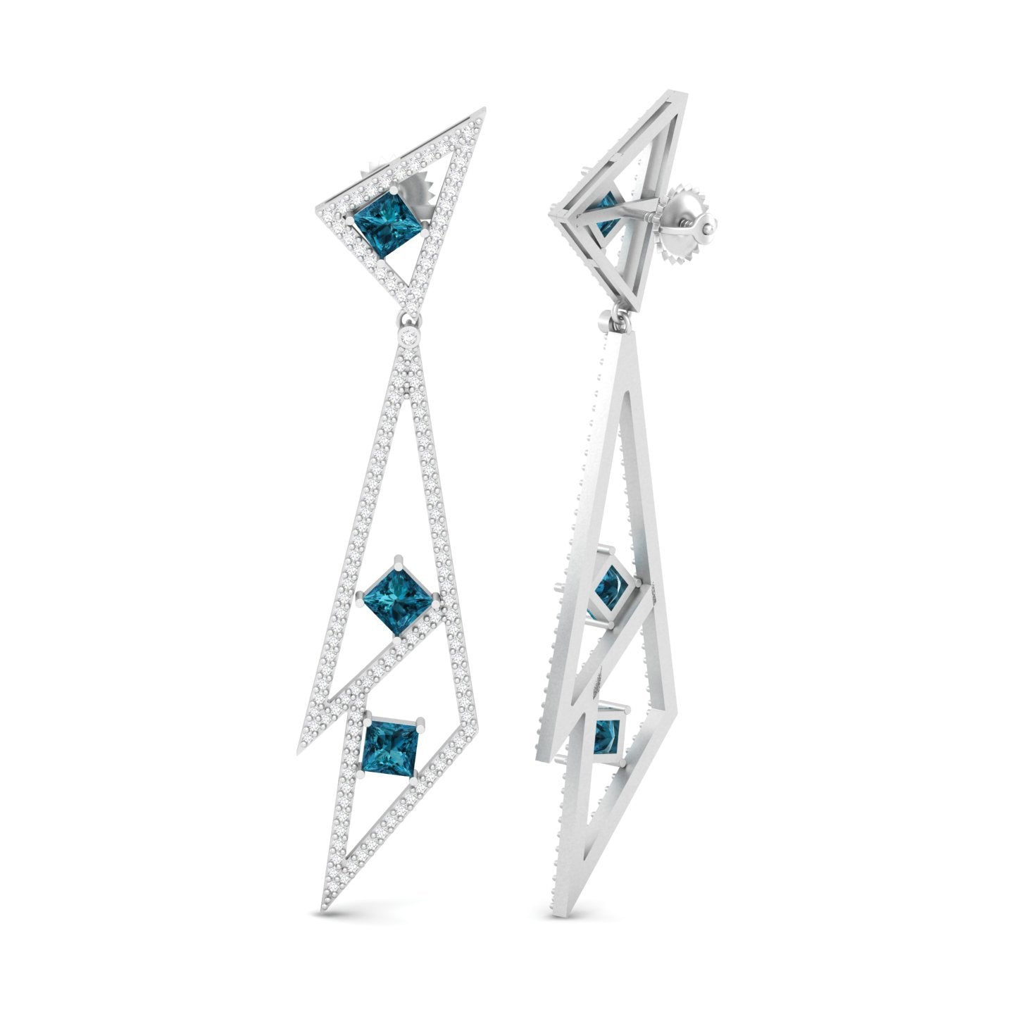 Maurya London Blue Topaz Vinkel Dangle Earrings with Diamonds