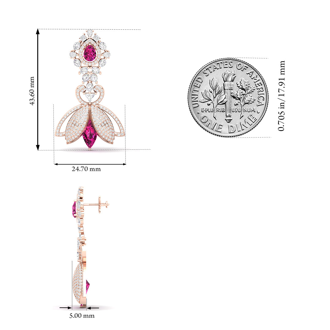 Maurya Herrlich Pink Amethyst Dangle Earrings with Pave Set Diamonds