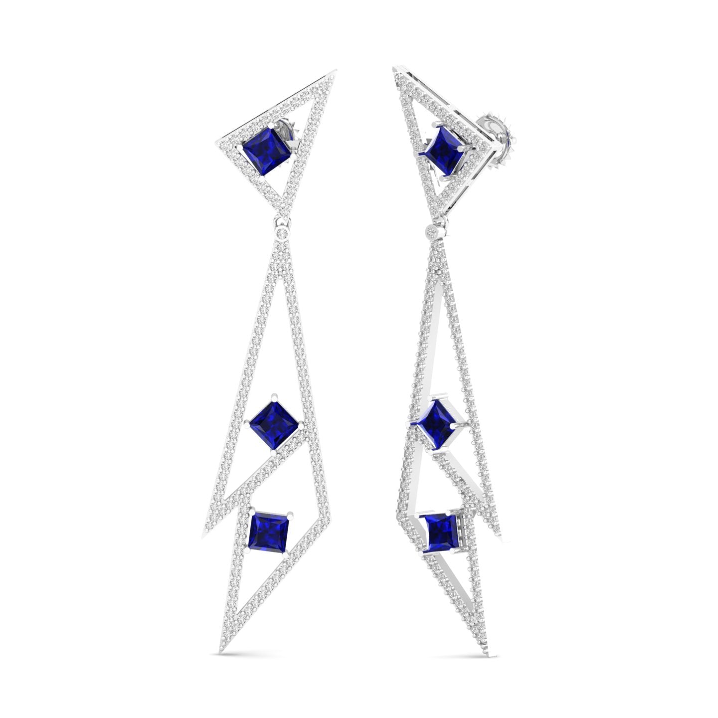 Maurya London Blue Topaz Vinkel Dangle Earrings with Diamonds