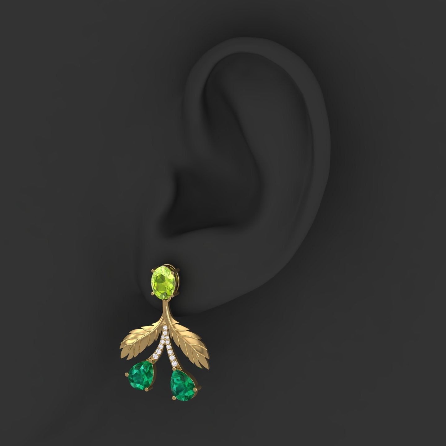Maurya Plum Cluster Peridot Drop Earrings with Ruby and Diamonds