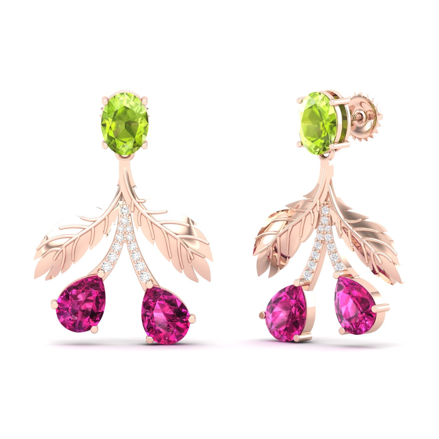 Maurya Plum Cluster Peridot Drop Earrings with Ruby and Diamonds
