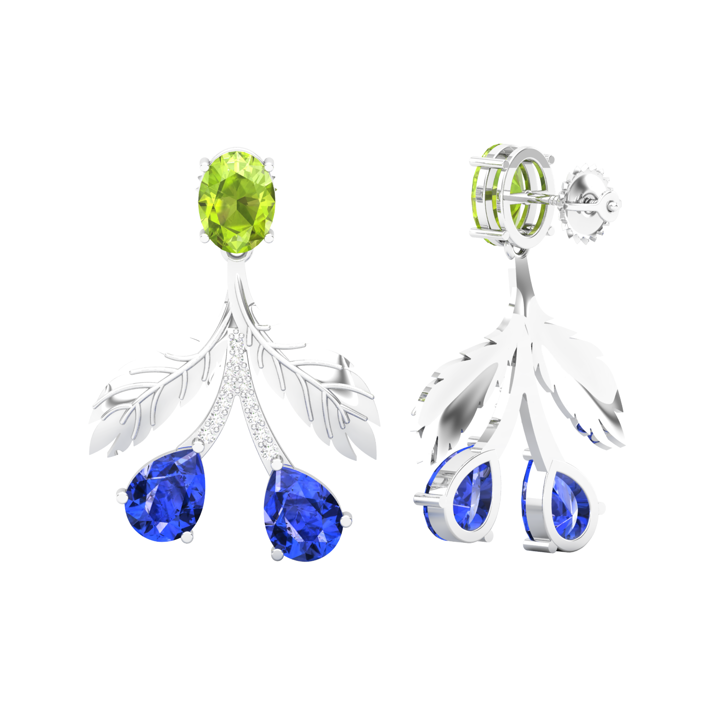 Maurya Plum Cluster Peridot Drop Earrings with Ruby and Diamonds