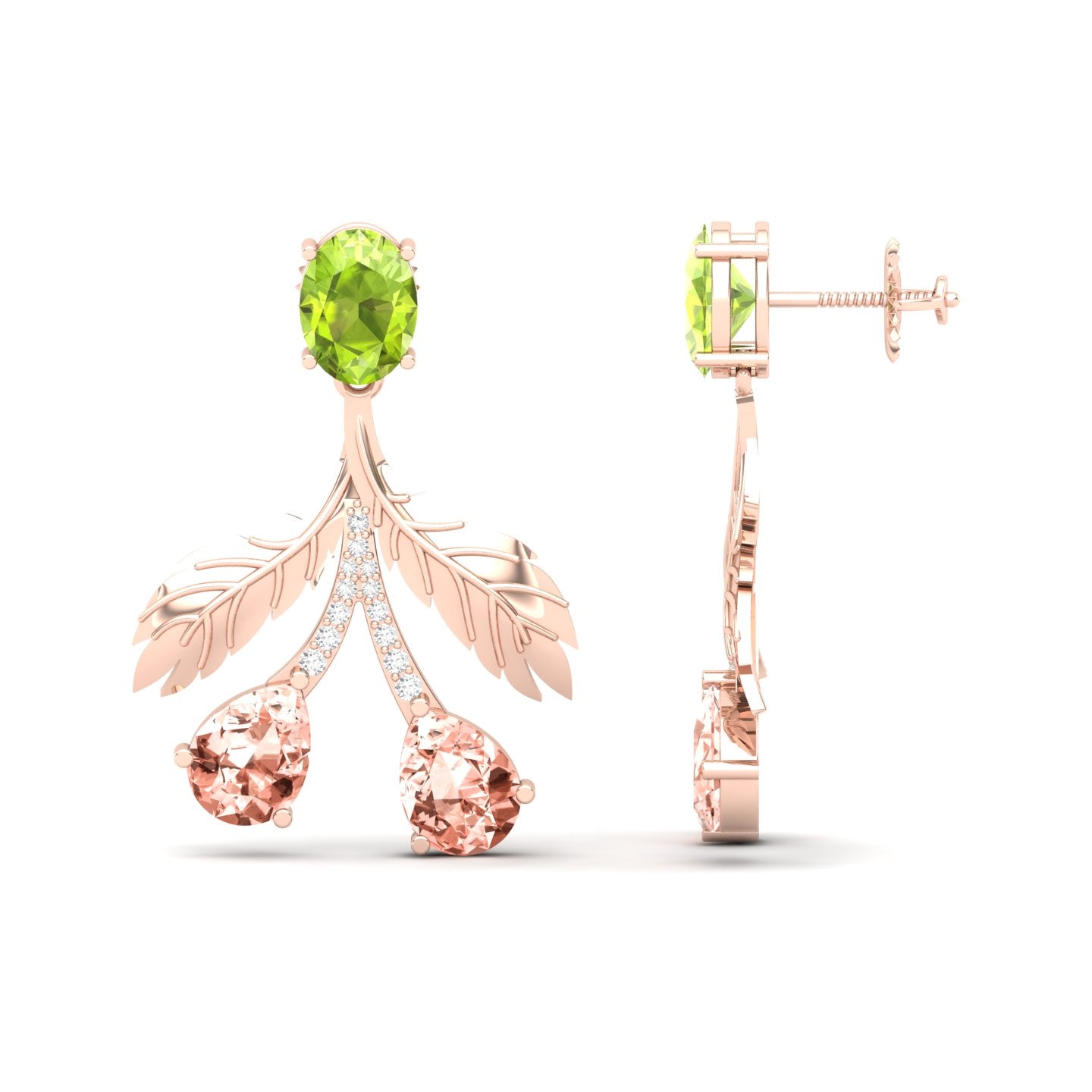 Maurya Plum Cluster Peridot Drop Earrings with Ruby and Diamonds