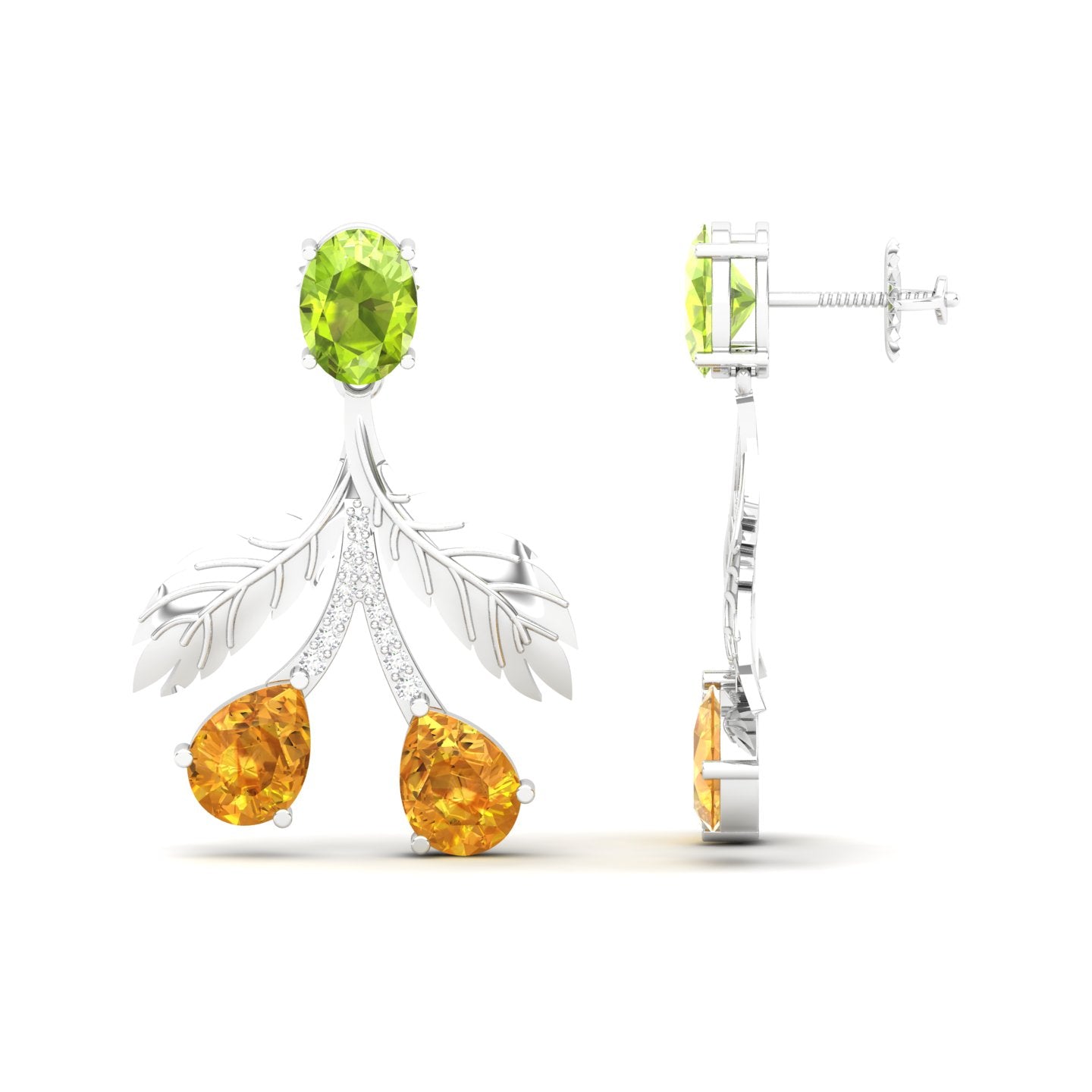 Maurya Plum Cluster Peridot Drop Earrings with Ruby and Diamonds