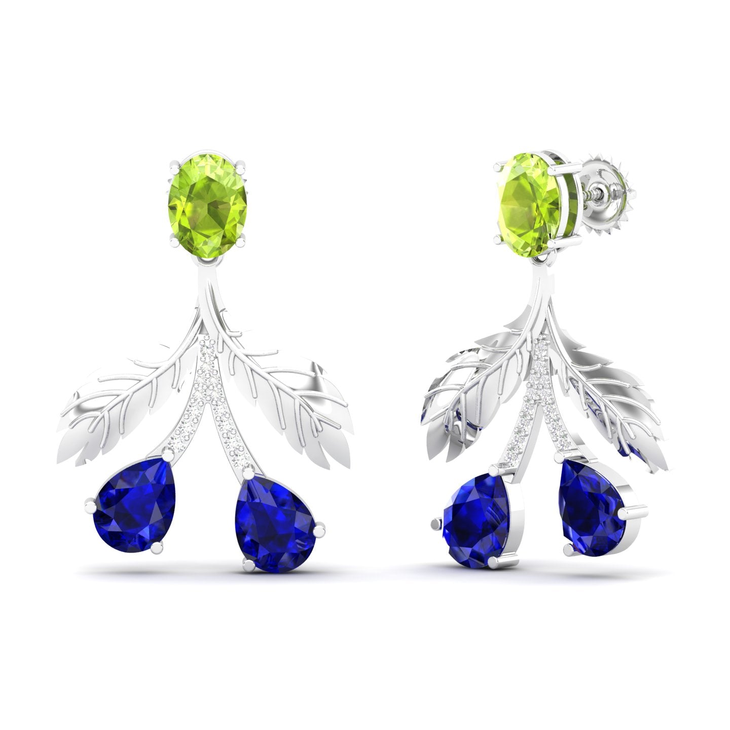 Maurya Plum Cluster Peridot Drop Earrings with Ruby and Diamonds