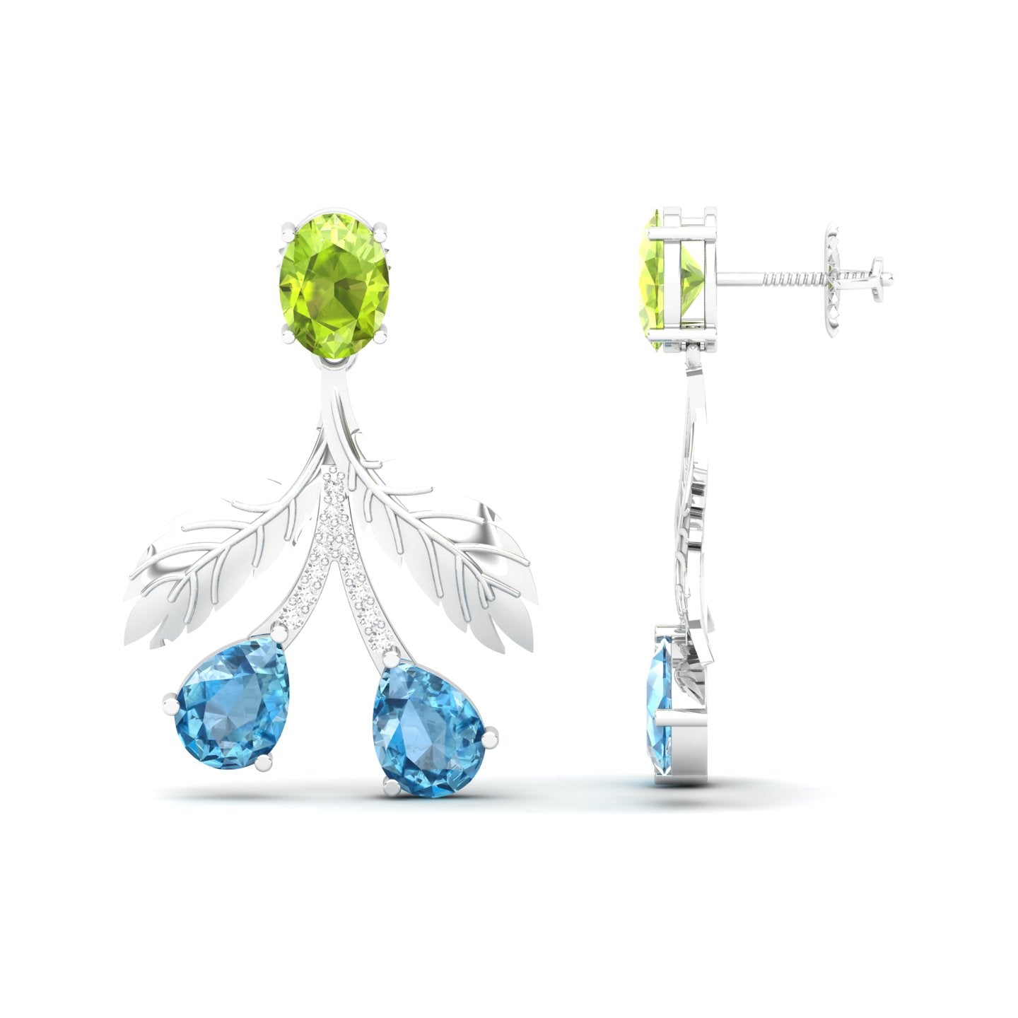 Maurya Plum Cluster Peridot Drop Earrings with Ruby and Diamonds