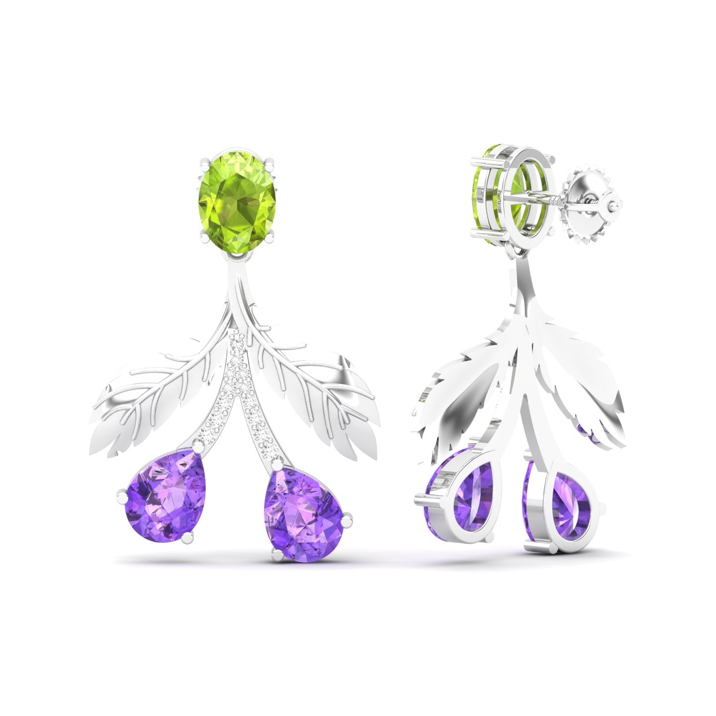 Maurya Plum Cluster Peridot Drop Earrings with Ruby and Diamonds