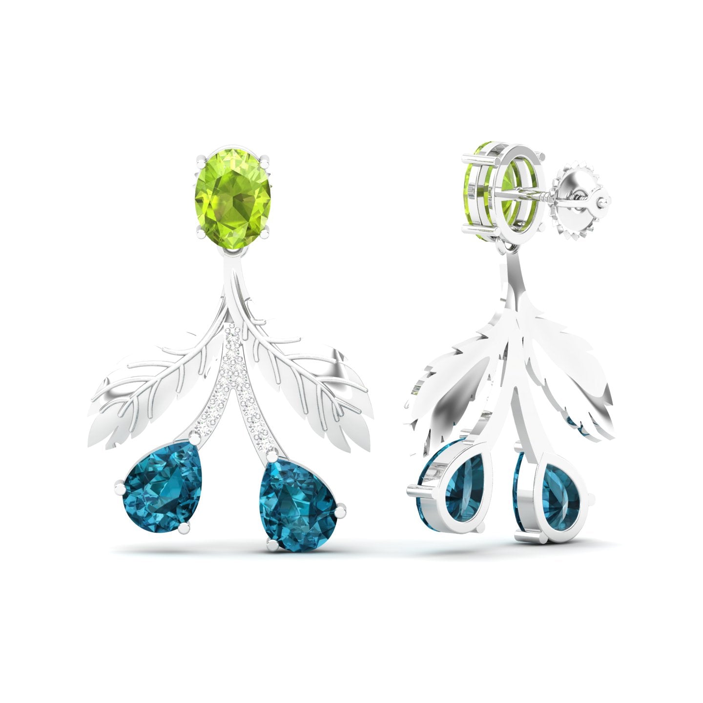 Maurya Plum Cluster Peridot Drop Earrings with Ruby and Diamonds