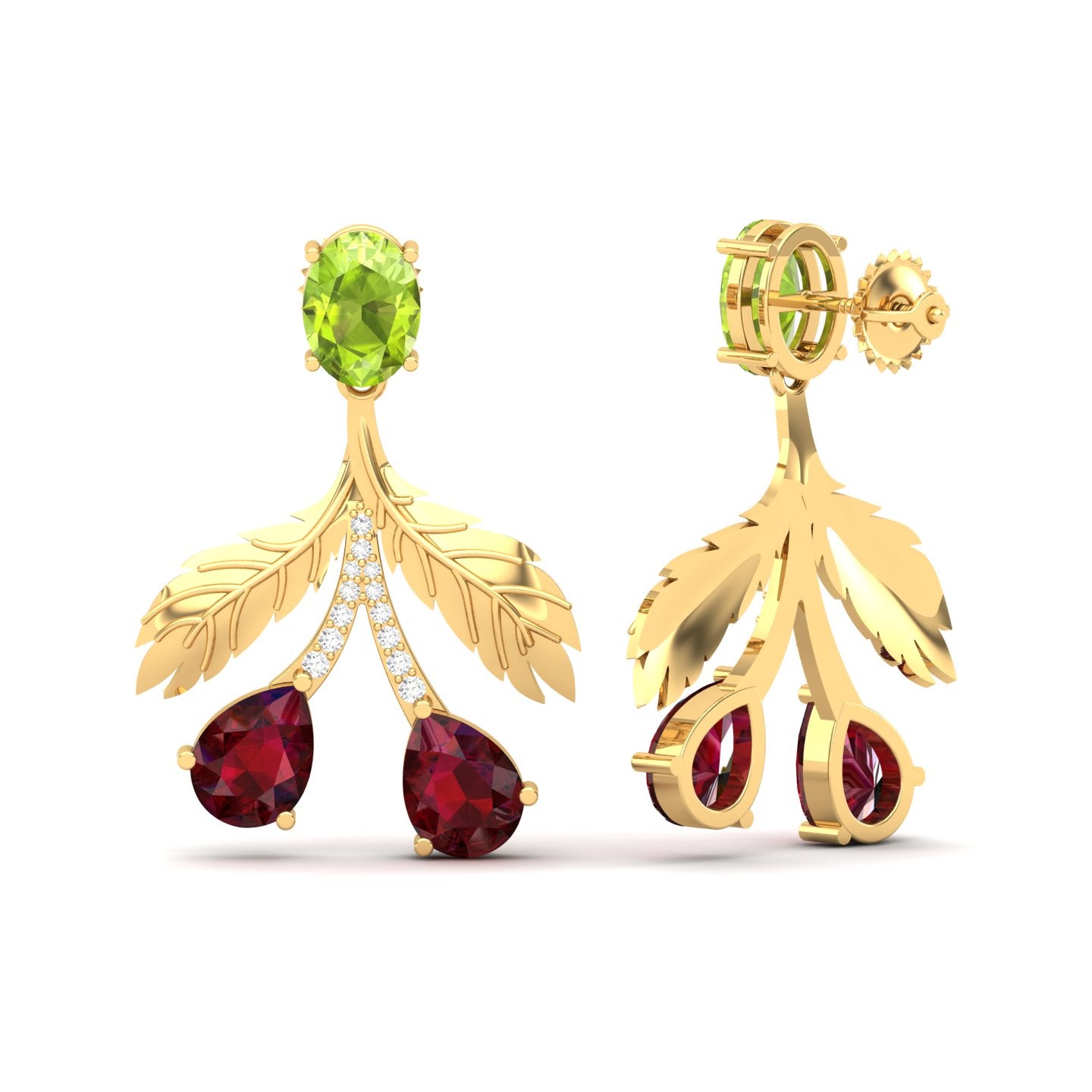 Maurya Plum Cluster Peridot Drop Earrings with Ruby and Diamonds