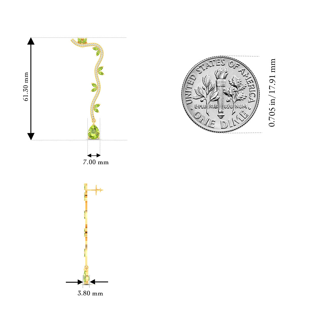 Maurya Bamboo Peridot Drop Earrings with Diamonds