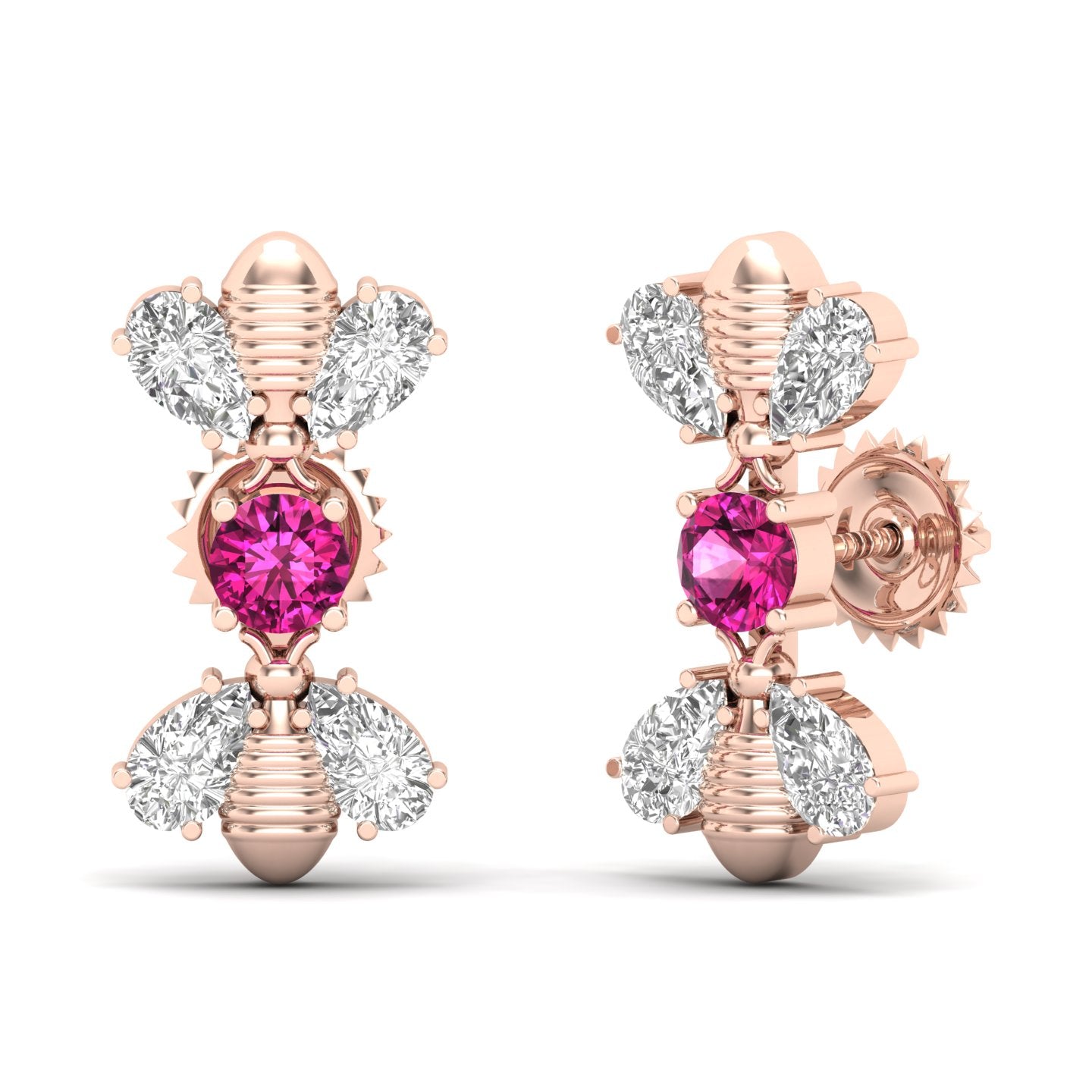 Maurya Honey Bee Push Back Earrings with Topaz and Diamonds