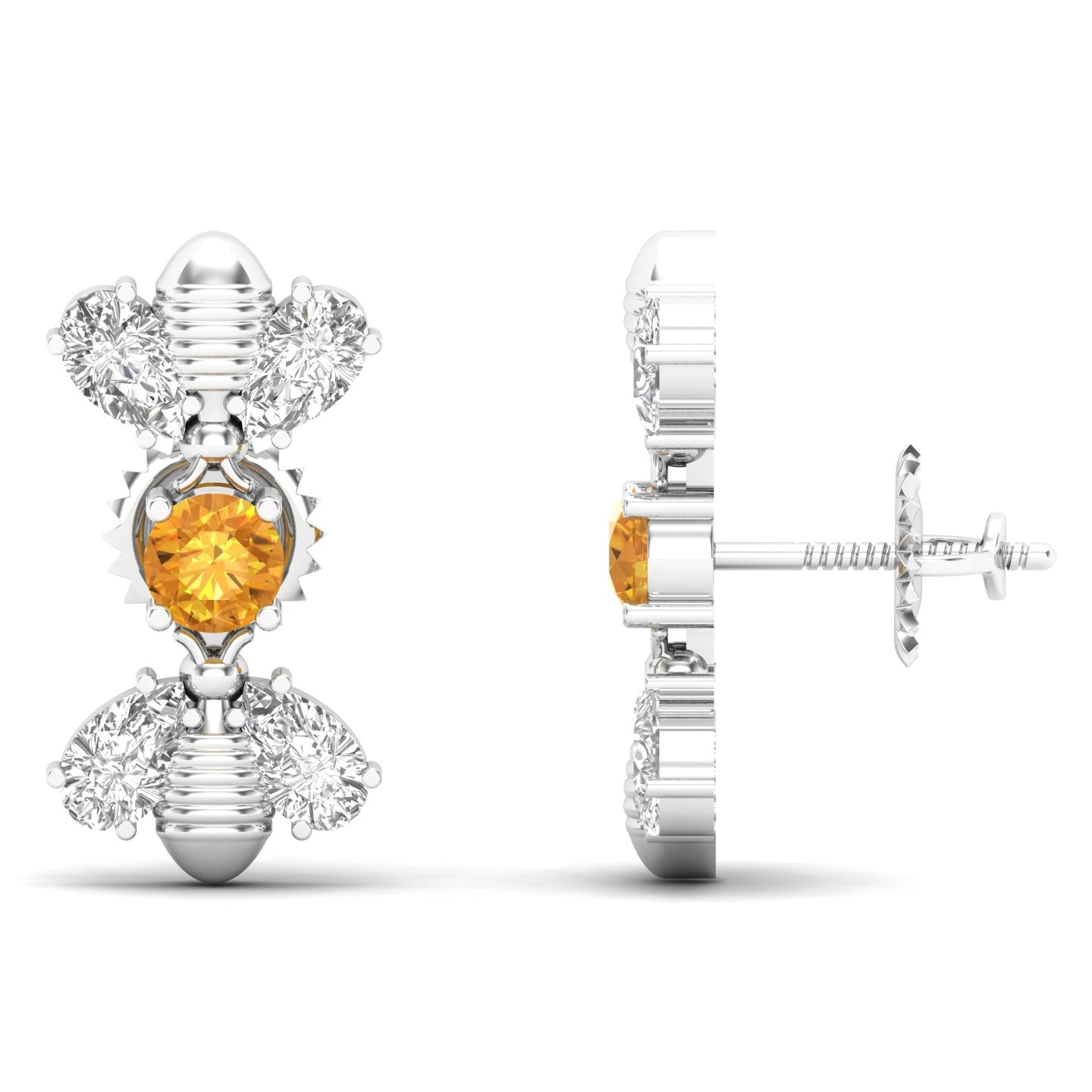 Maurya Honey Bee Push Back Earrings with Topaz and Diamonds