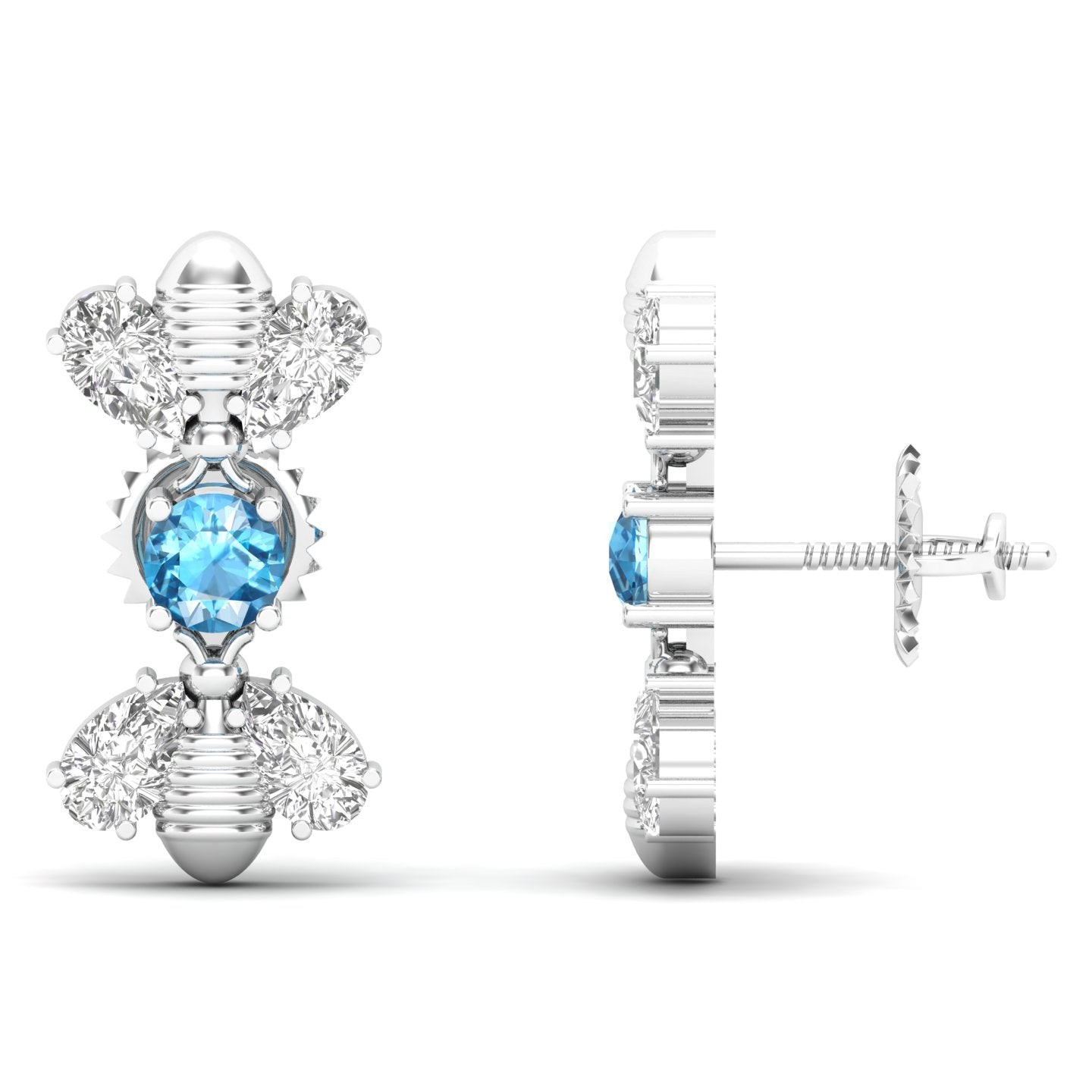 Maurya Honey Bee Push Back Earrings with Topaz and Diamonds