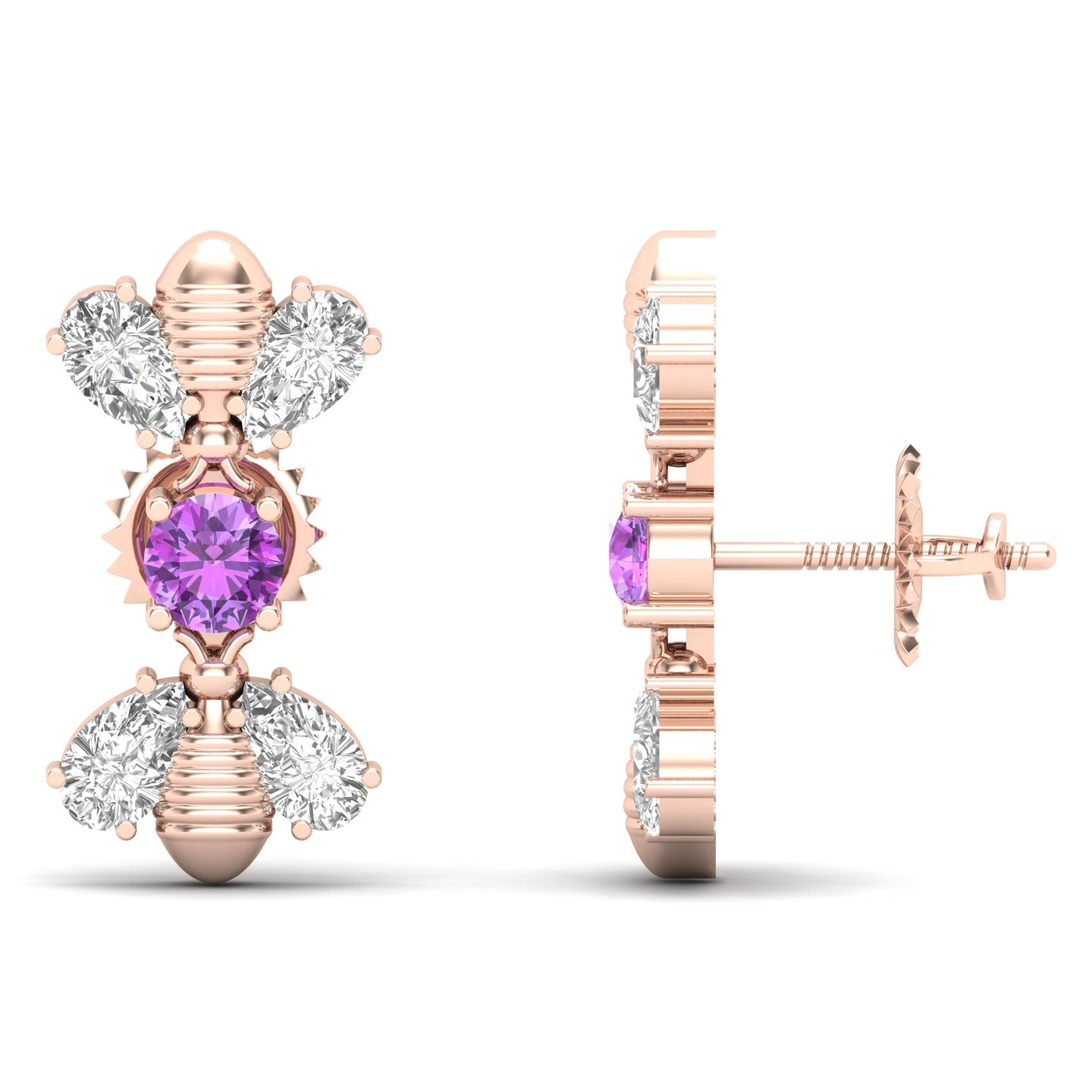 Maurya Honey Bee Push Back Earrings with Topaz and Diamonds