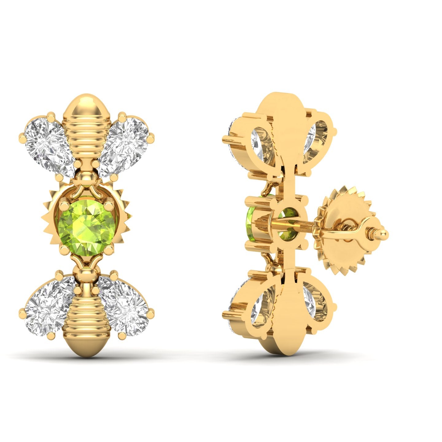 Maurya Honey Bee Push Back Earrings with Topaz and Diamonds