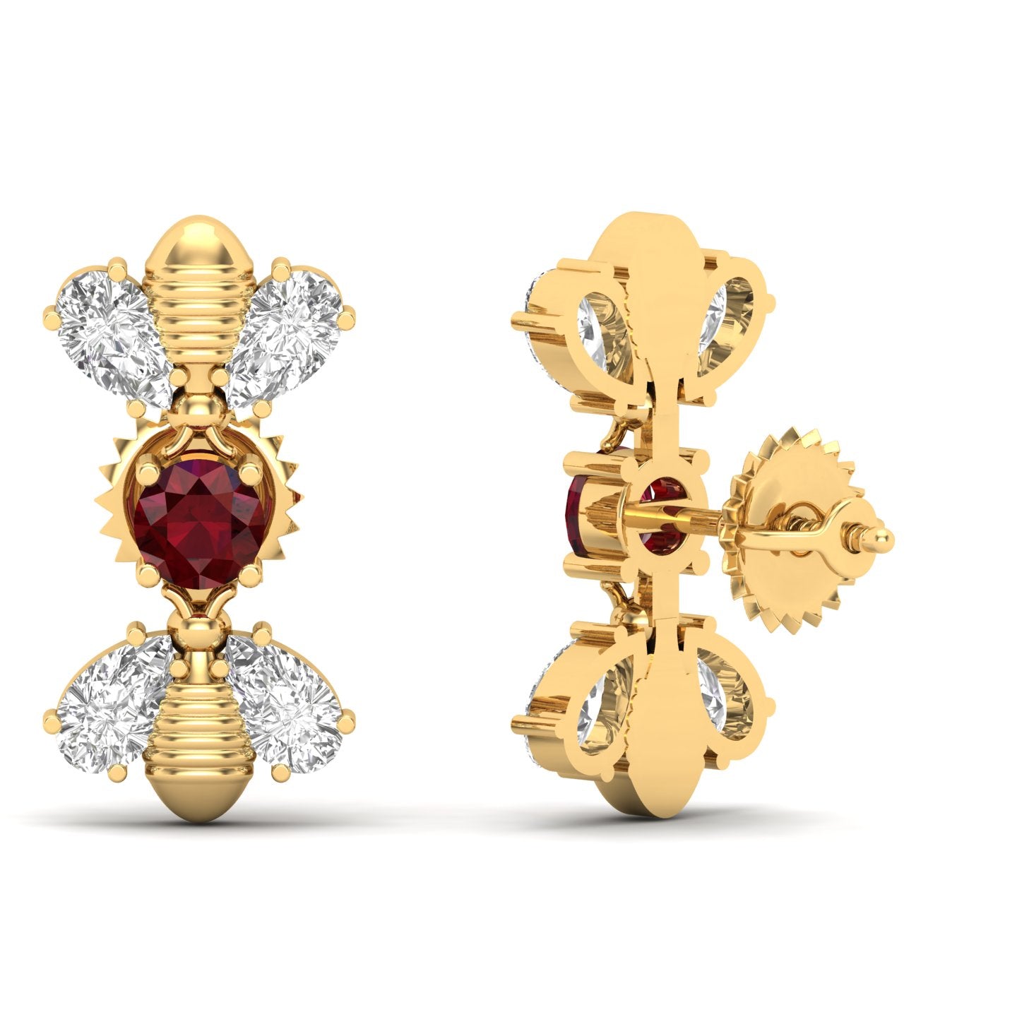 Maurya Honey Bee Push Back Earrings with Topaz and Diamonds
