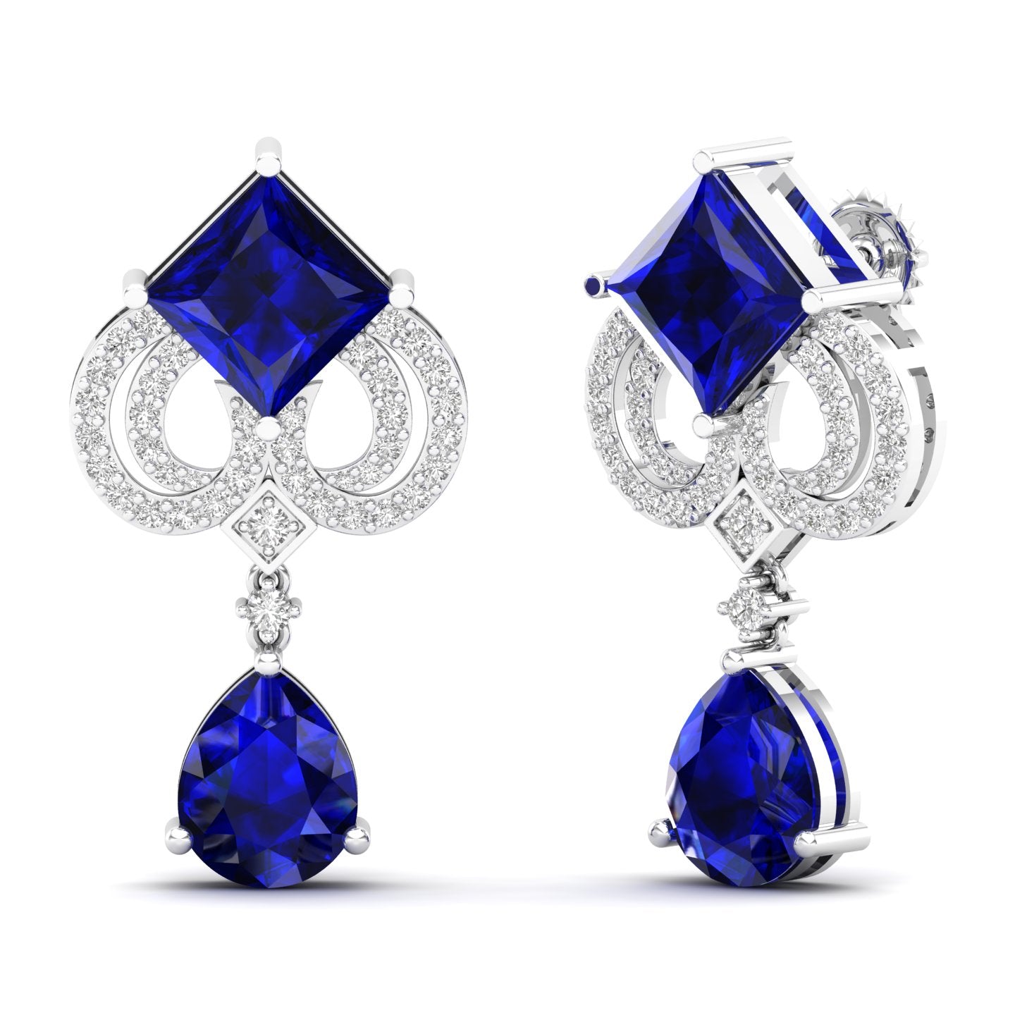 Maurya Blue Sapphire High Symbol Drop Earrings with Diamonds