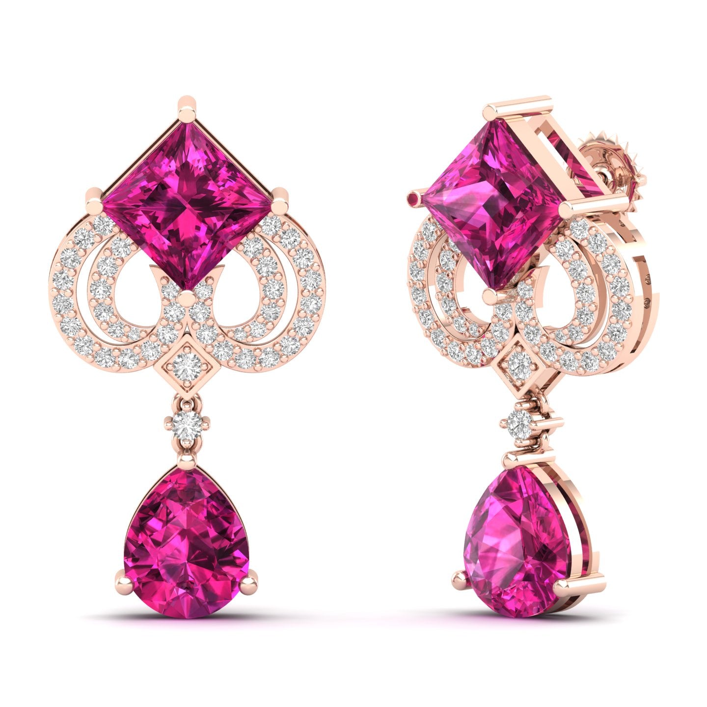 Maurya Blue Sapphire High Symbol Drop Earrings with Diamonds