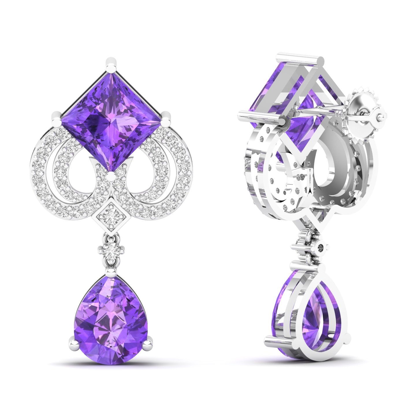 Maurya Blue Sapphire High Symbol Drop Earrings with Diamonds