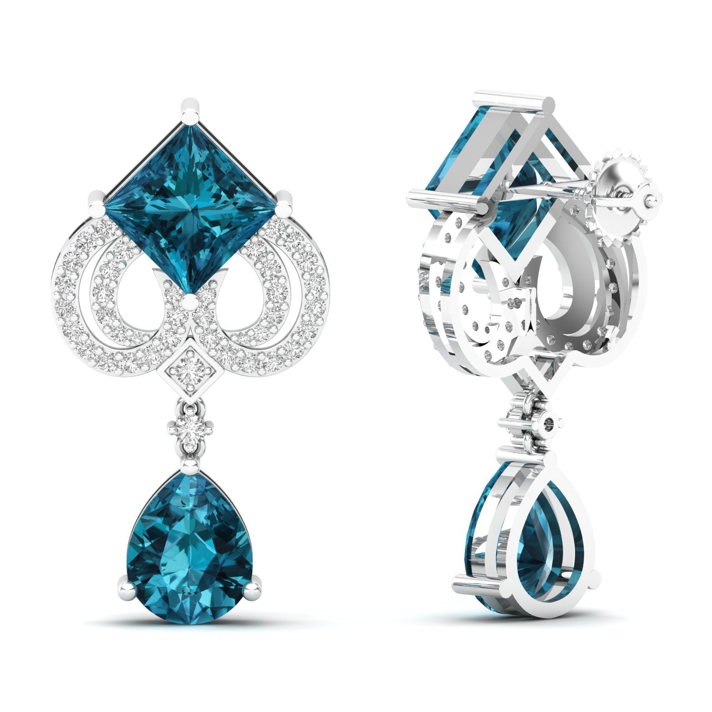 Maurya Blue Sapphire High Symbol Drop Earrings with Diamonds