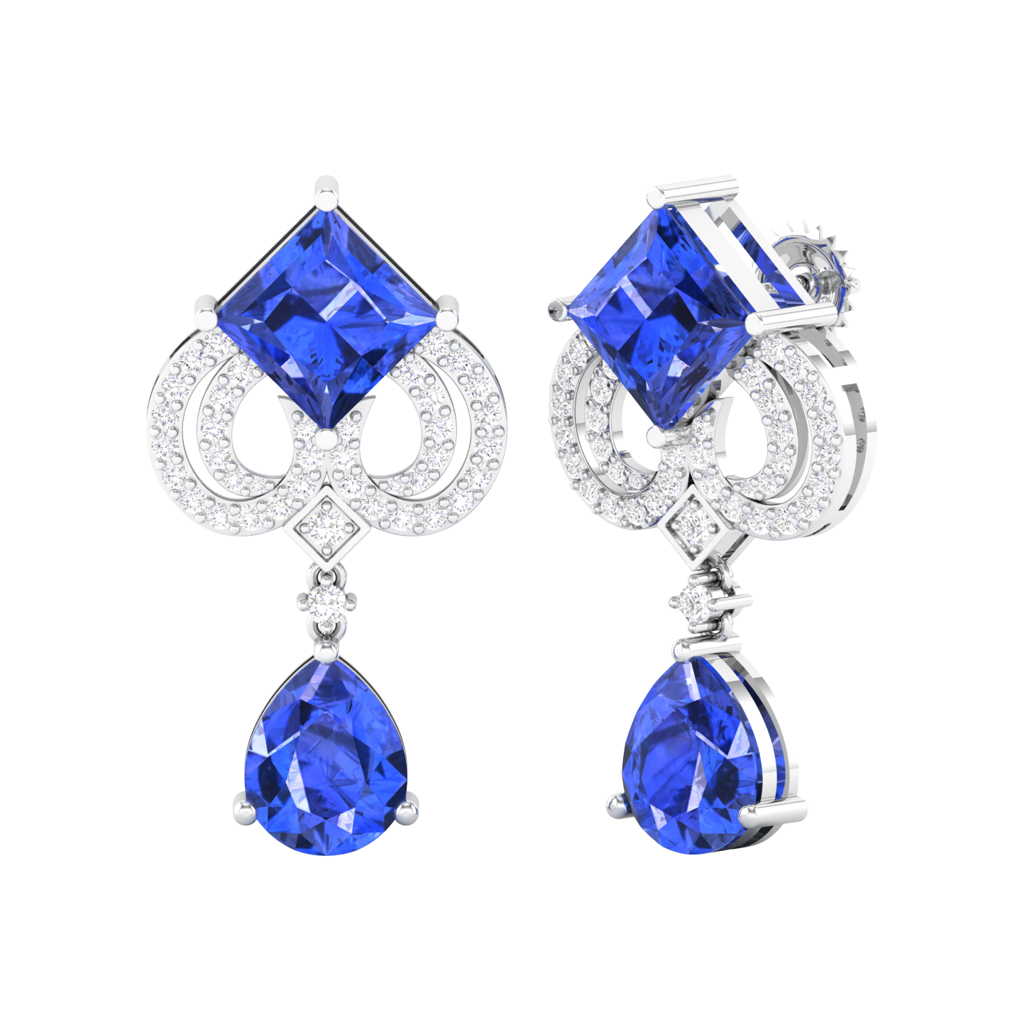 Maurya Blue Sapphire High Symbol Drop Earrings with Diamonds