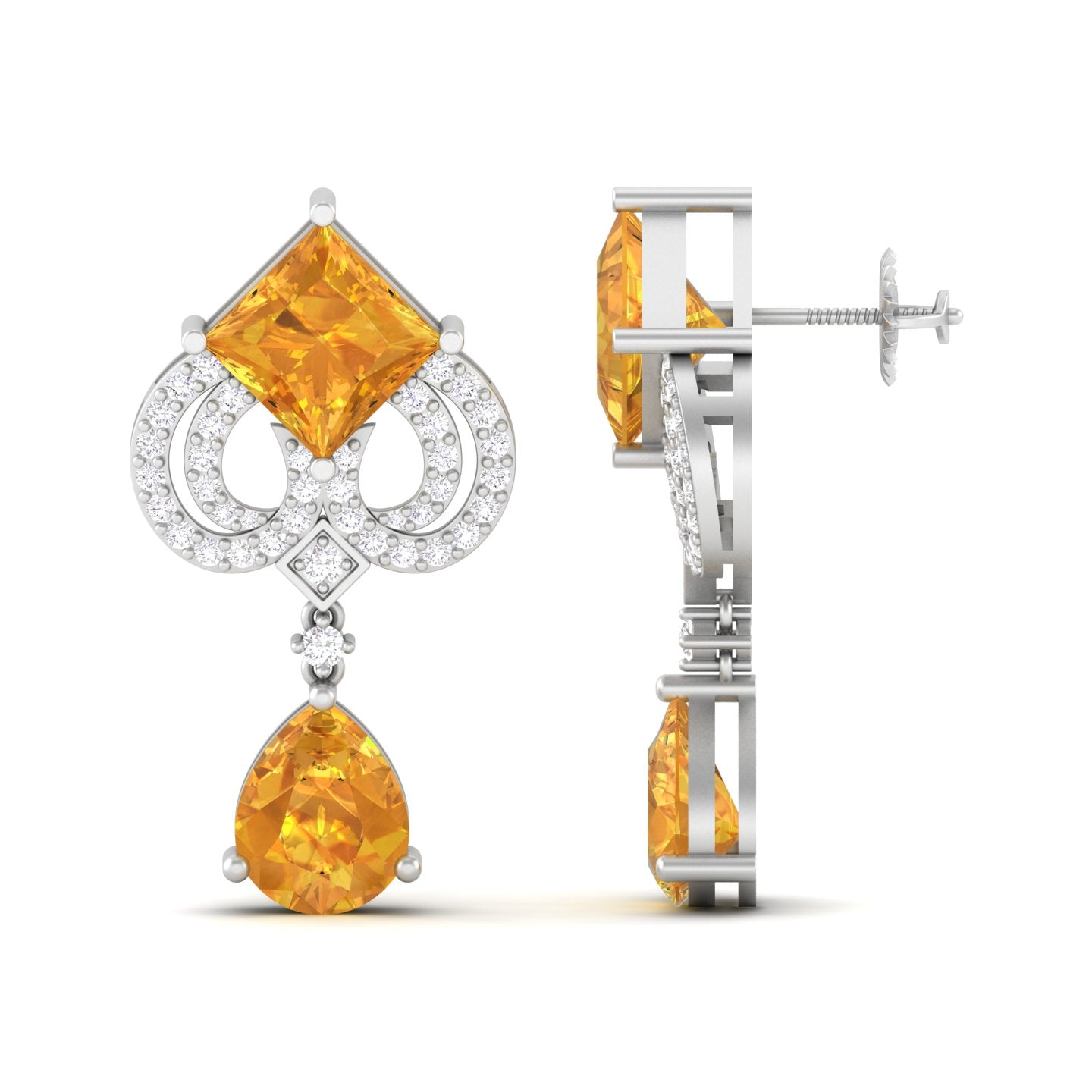 Maurya Blue Sapphire High Symbol Drop Earrings with Diamonds