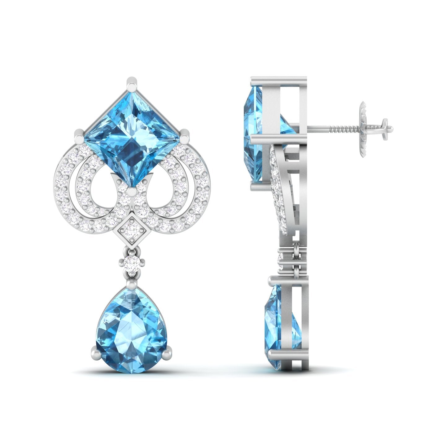 Maurya Blue Sapphire High Symbol Drop Earrings with Diamonds