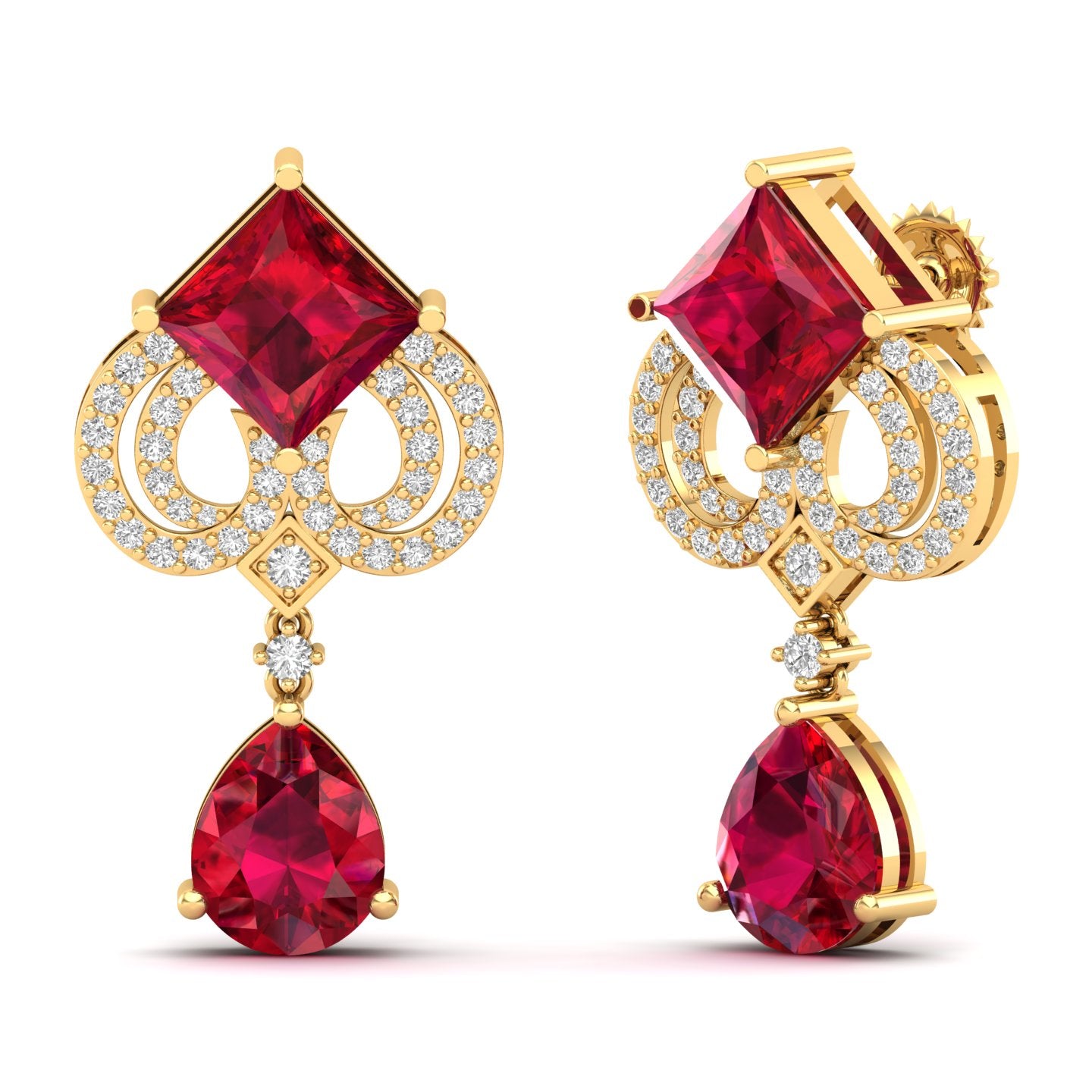 Maurya Blue Sapphire High Symbol Drop Earrings with Diamonds