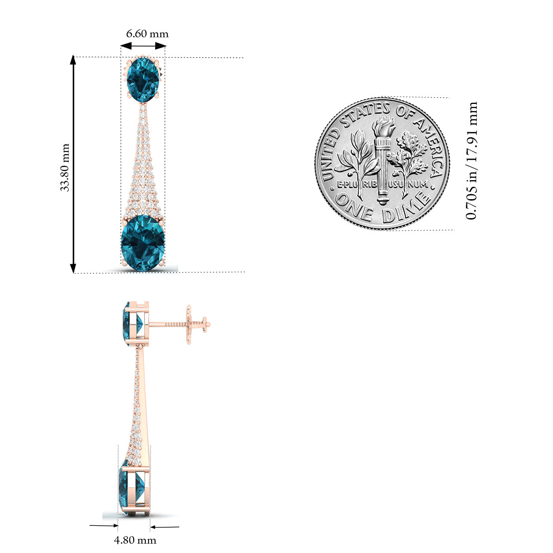 Maurya London Blue Topaz Camisole Dangle Earrings with Diamonds