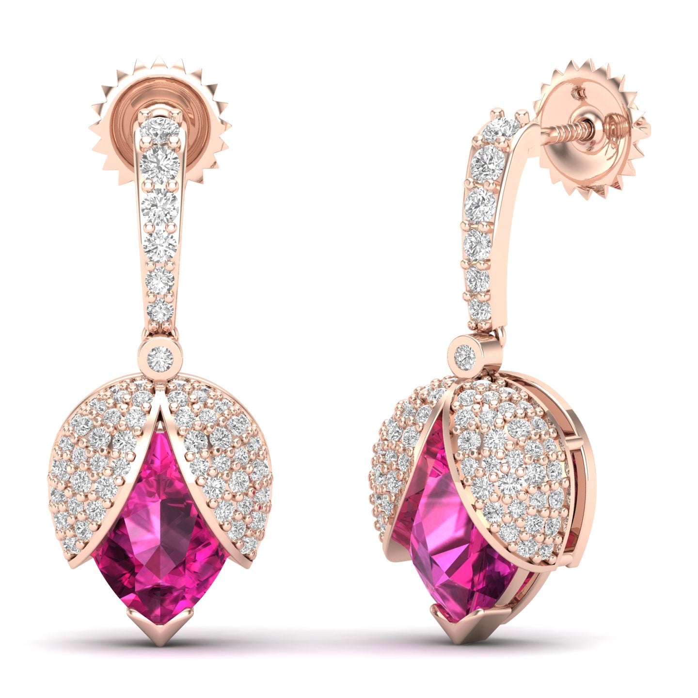 Maurya Beetle Ruby Push Back Earrings with Diamonds