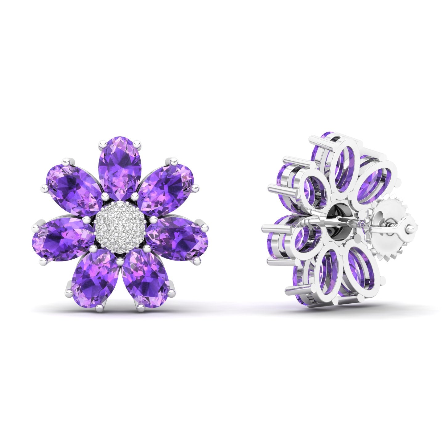 Maurya Fleur London Blue Topaz and Diamond Push Back Earrings