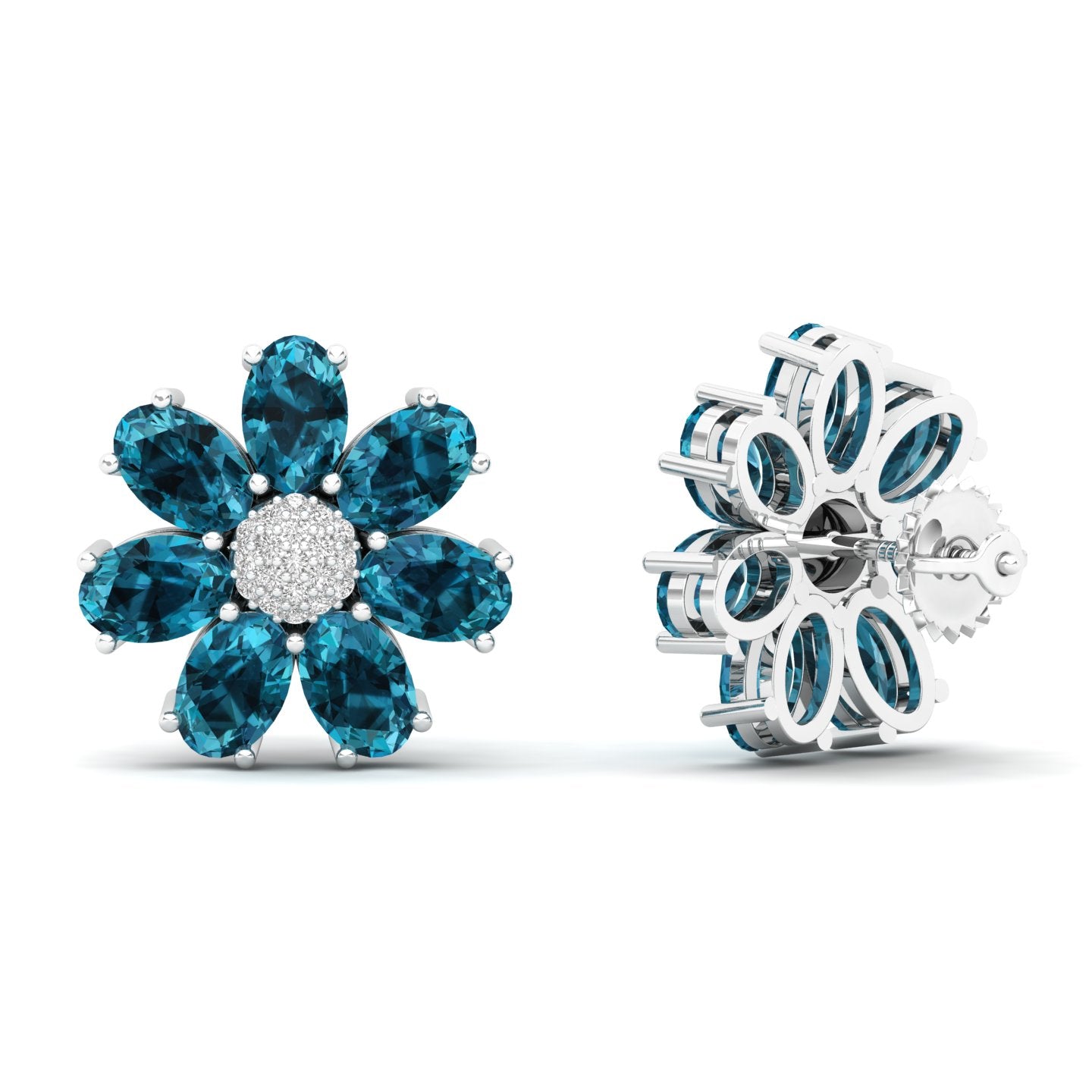 Maurya Fleur London Blue Topaz and Diamond Push Back Earrings
