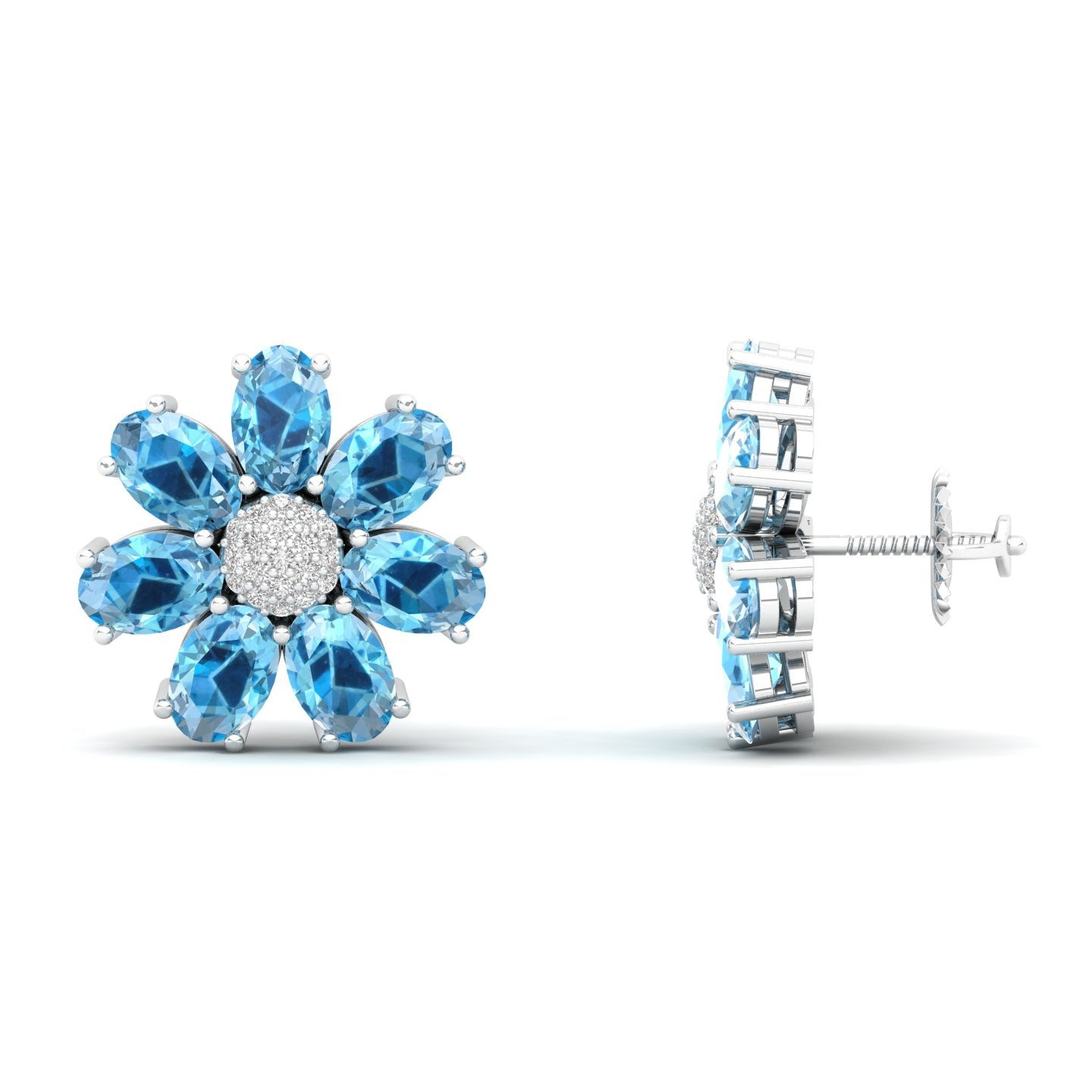 Maurya Fleur London Blue Topaz and Diamond Push Back Earrings
