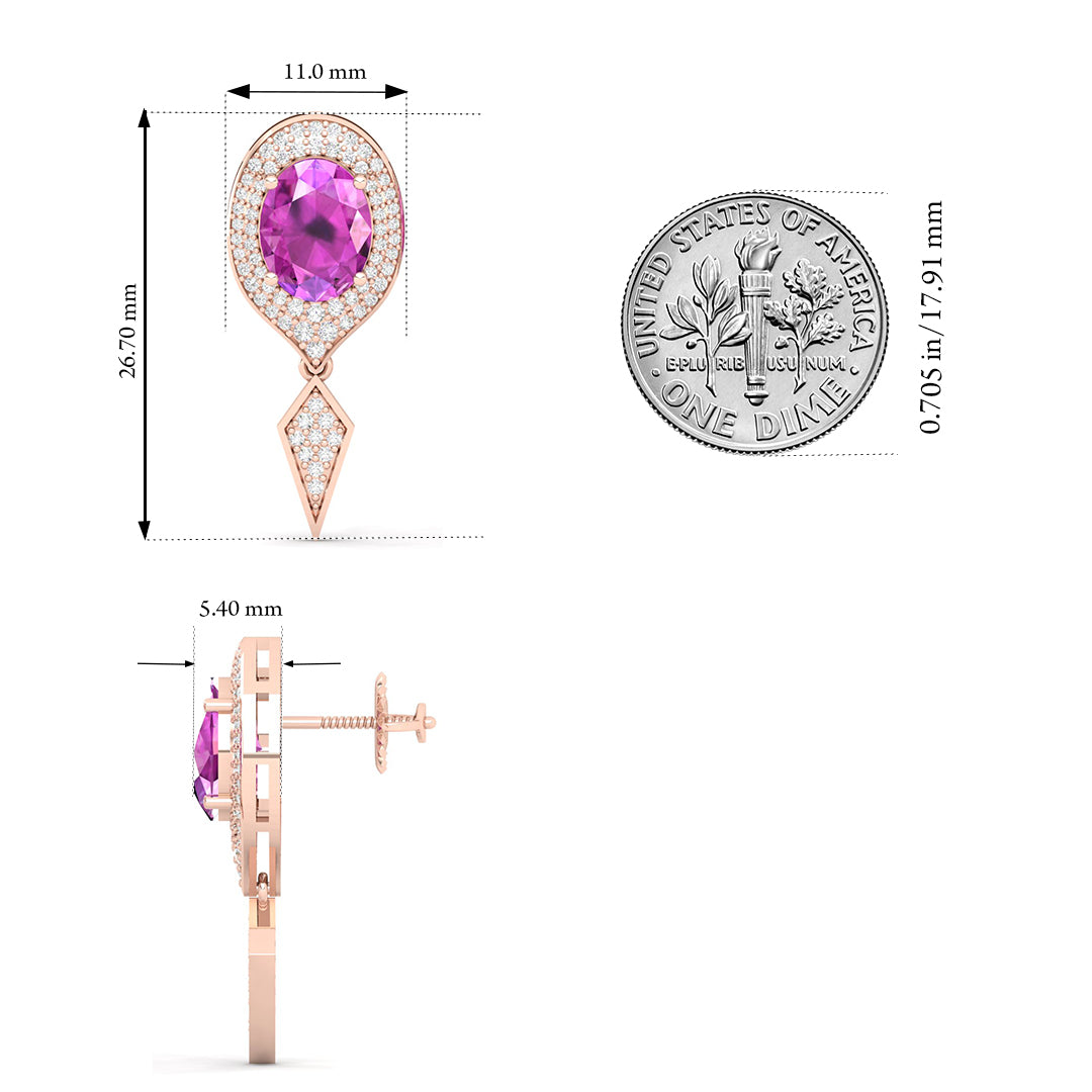 Maurya Pink Amethyst Quiescent Push Back Earrings with Diamonds