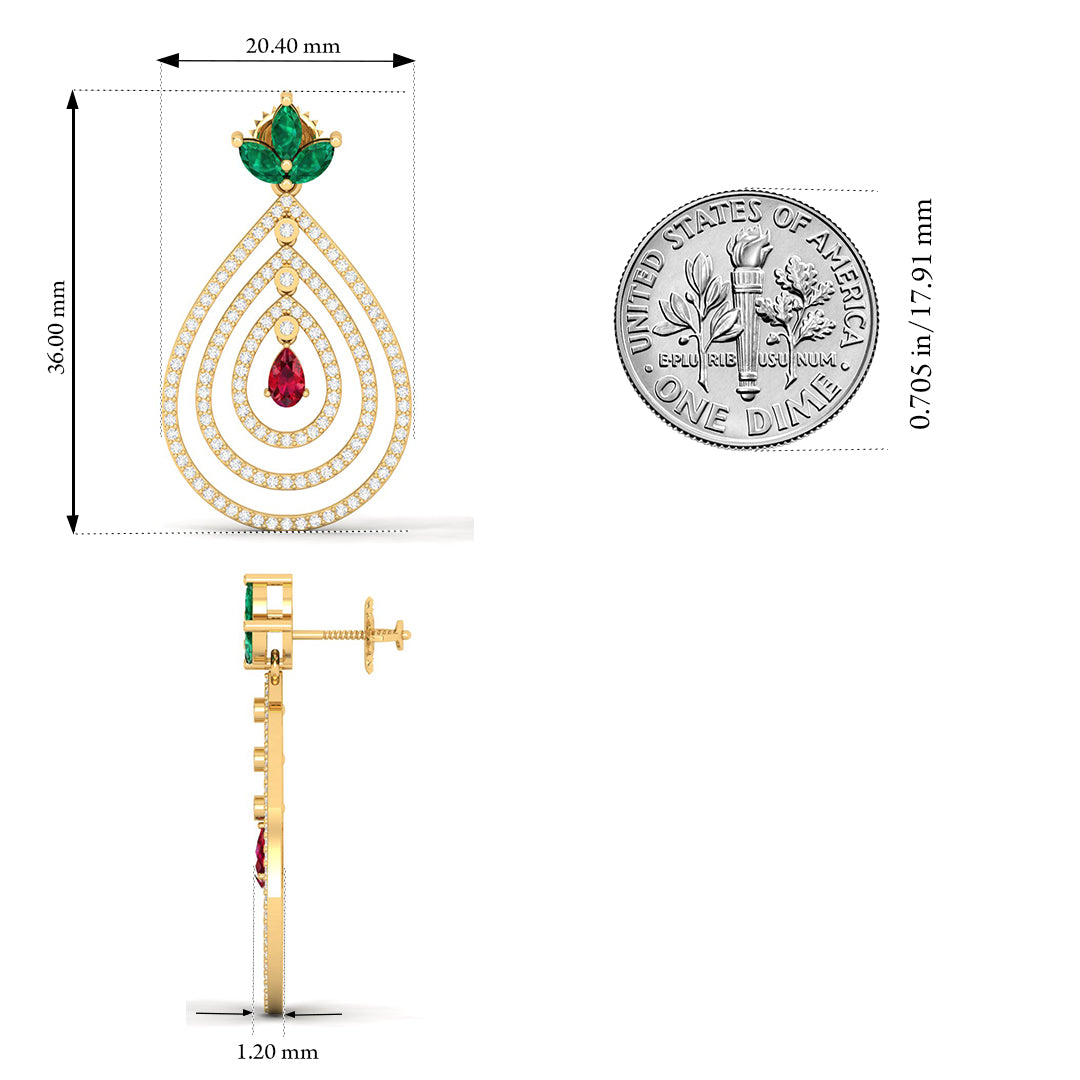 Maurya Fete Emerald Push Back Earrings with Ruby and Diamonds