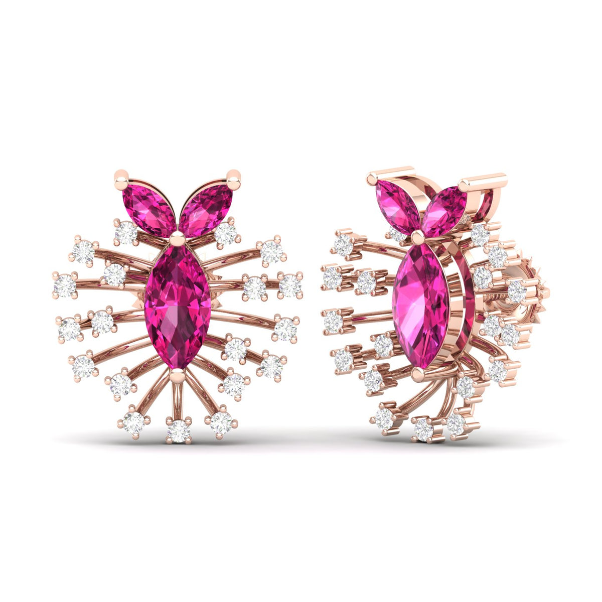 Maurya London Blue Topaz Sakana Push Back Earrings with Diamonds