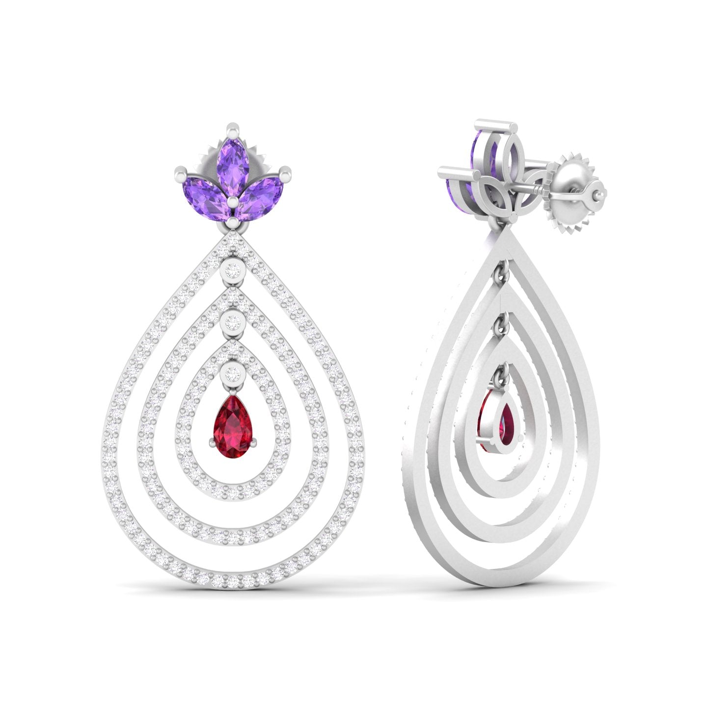 Maurya Fete Emerald Push Back Earrings with Ruby and Diamonds