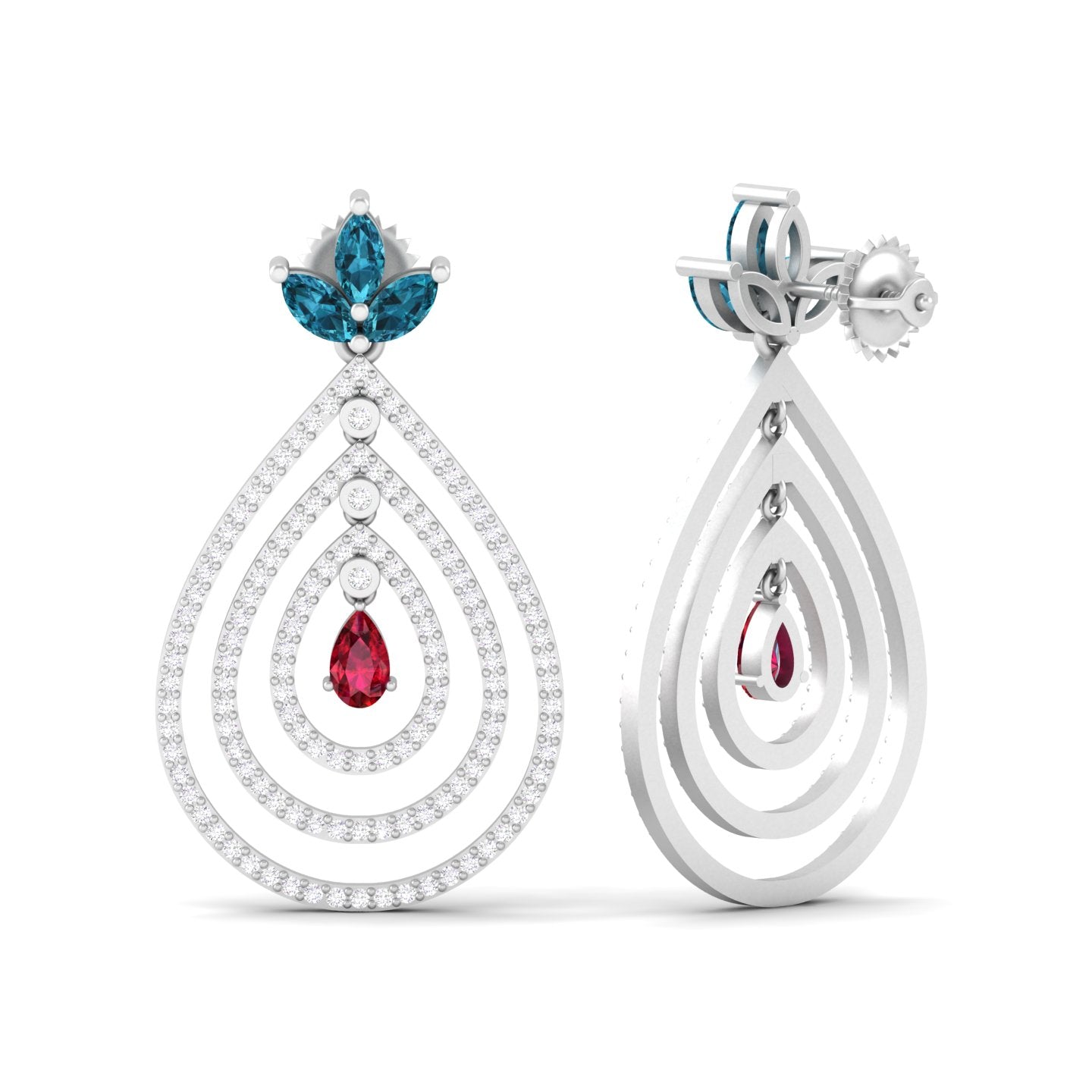 Maurya Fete Emerald Push Back Earrings with Ruby and Diamonds