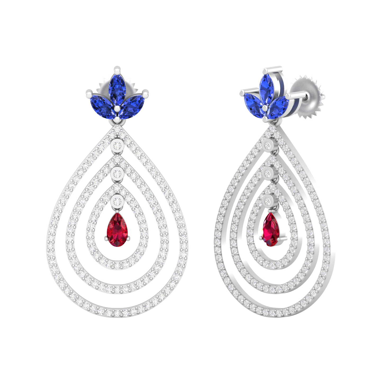 Maurya Fete Emerald Push Back Earrings with Ruby and Diamonds