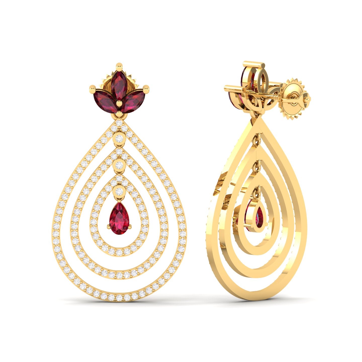 Maurya Fete Emerald Push Back Earrings with Ruby and Diamonds