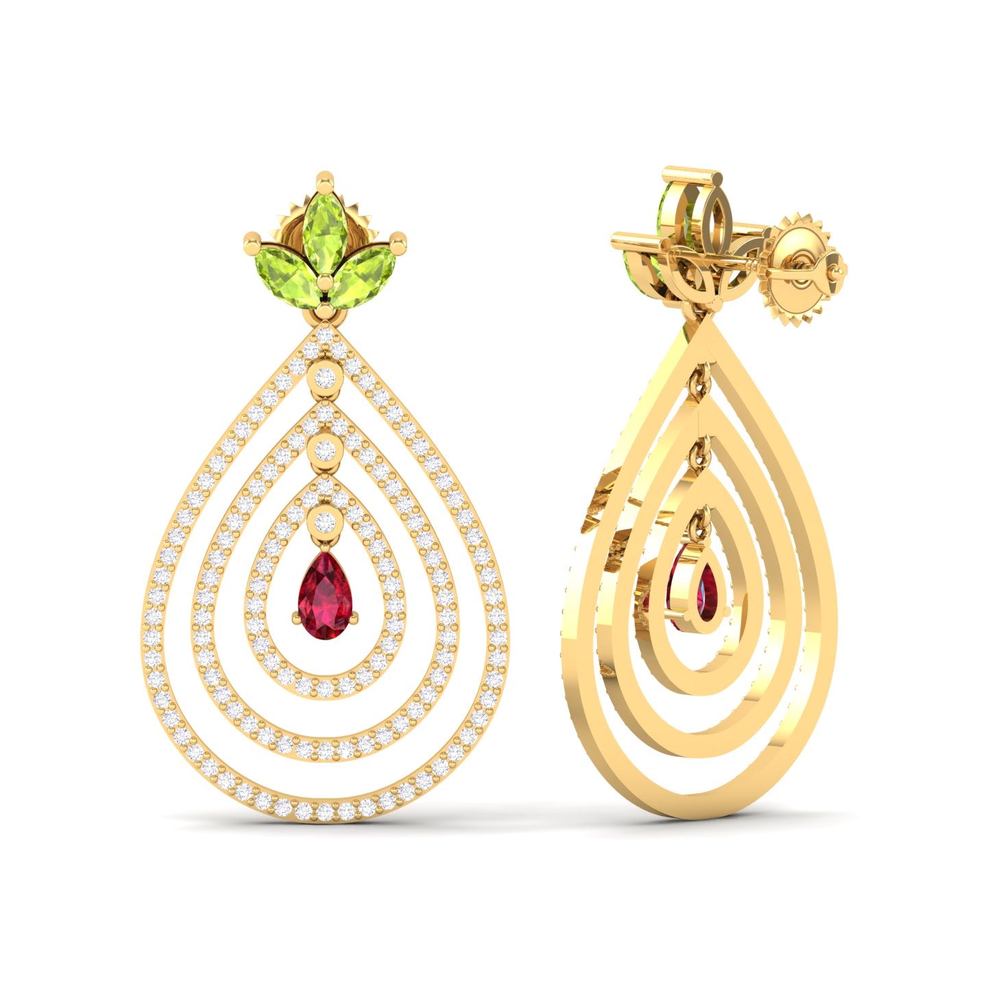 Maurya Fete Emerald Push Back Earrings with Ruby and Diamonds