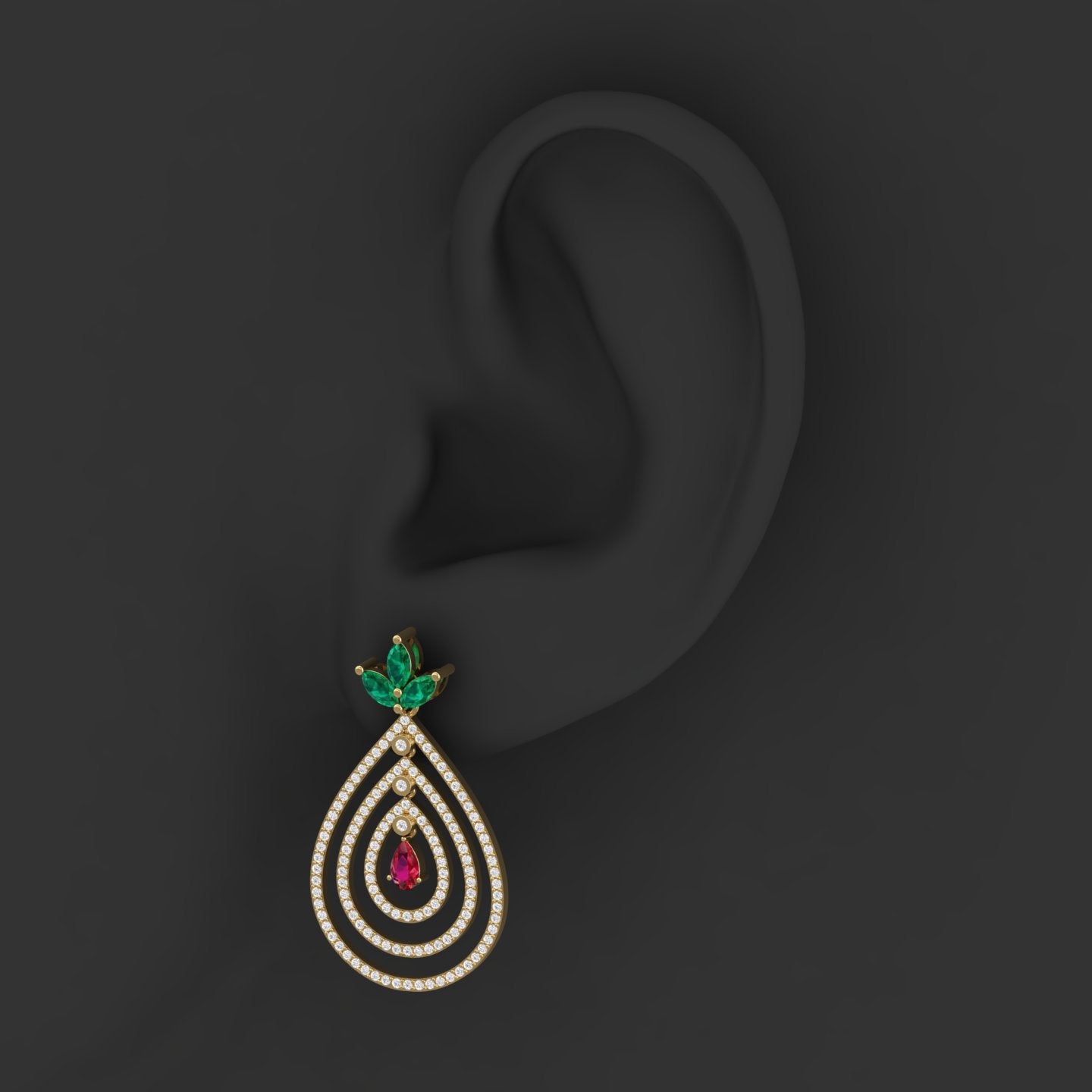 Maurya Fete Emerald Push Back Earrings with Ruby and Diamonds