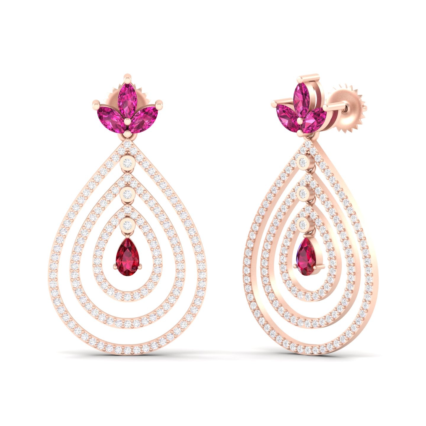 Maurya Fete Emerald Push Back Earrings with Ruby and Diamonds